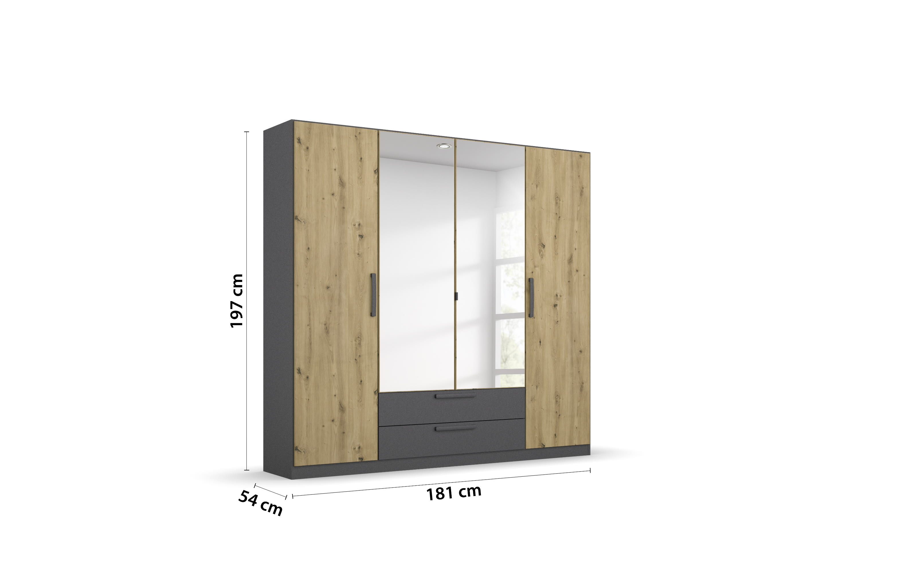 Drehtürenkleiderschrank Style-Up, Eiche Artisan Nachbildung/graumetallic, 181 x197 cm