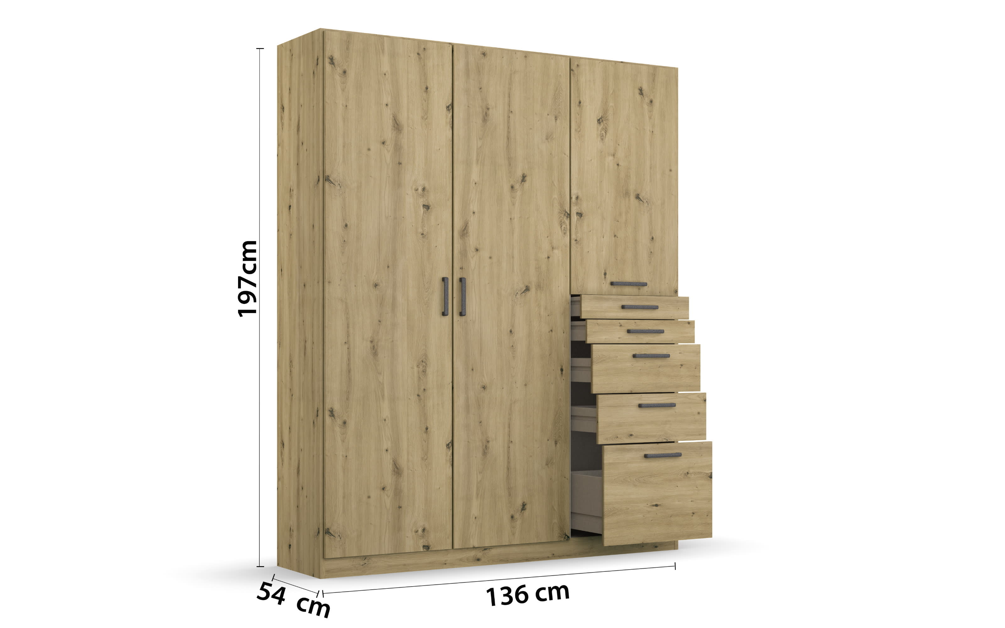 Drehtürenschrank 02L8 Allrounder, Eiche Artisan Nachbildung, 136 x 197 cm 