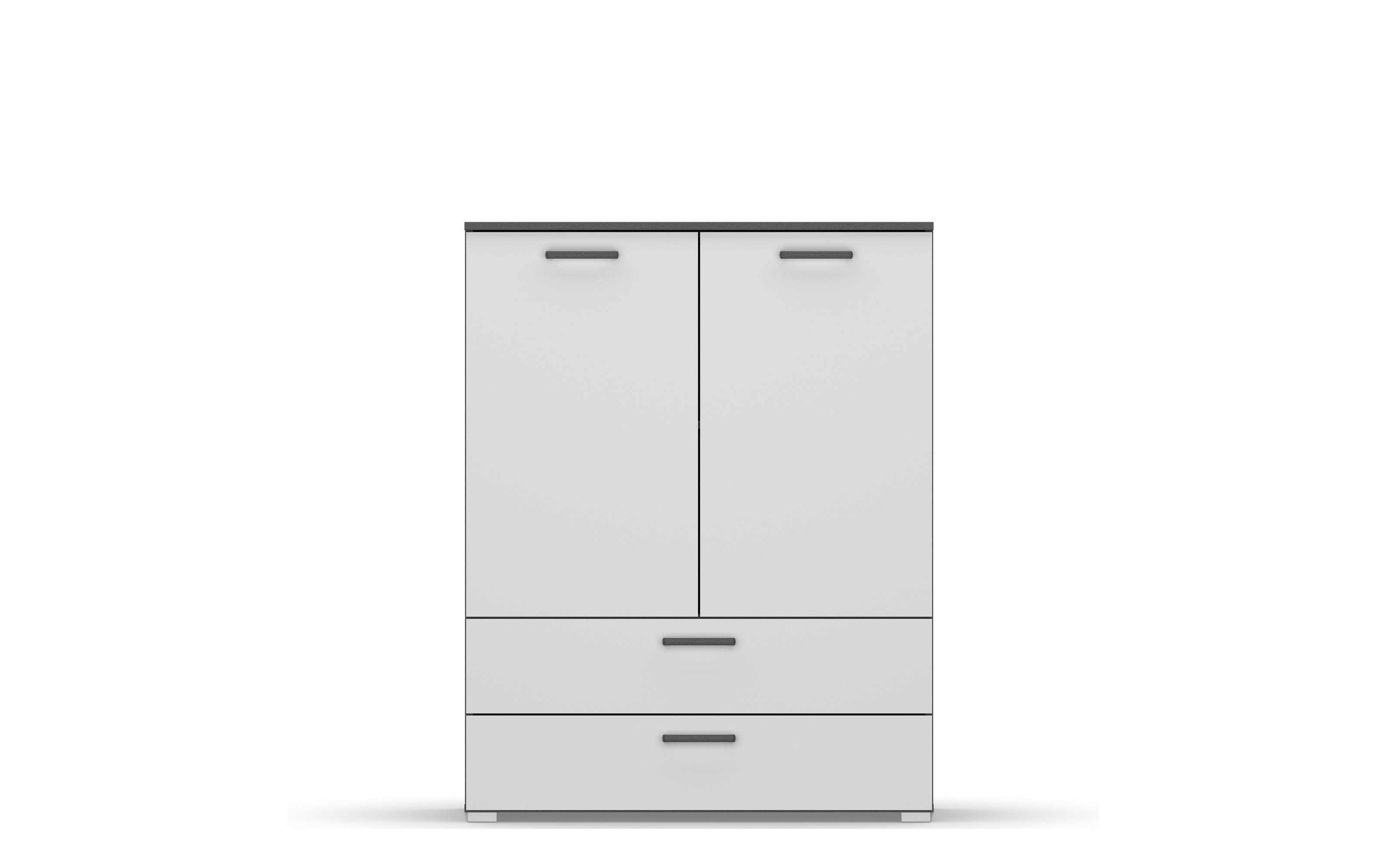 Drehtürenschrank, grau metallic/alpinweiß, 2-türig, 2 breite Schubkästen