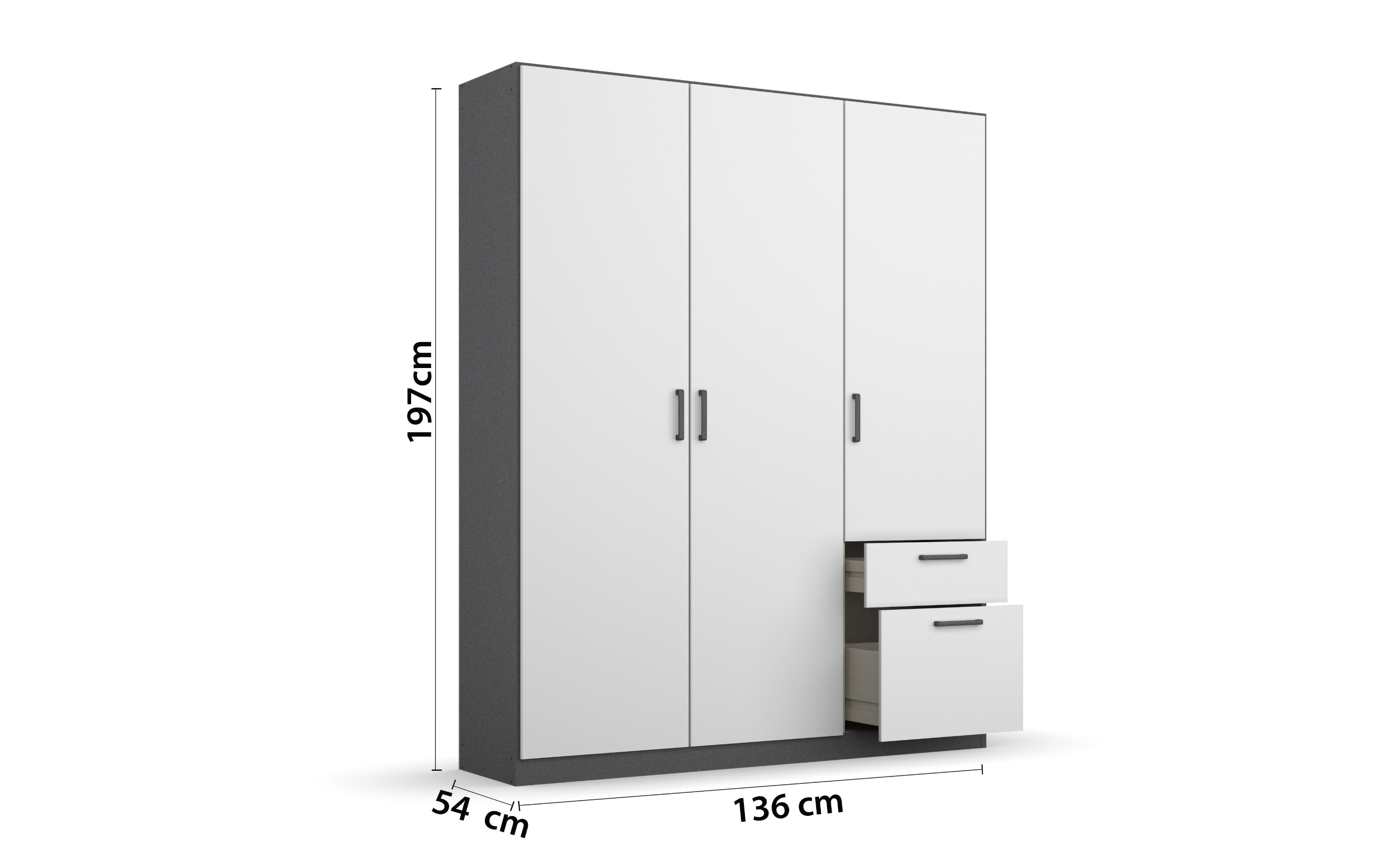 Drehtürenschrank Allrounder, grau metallic/alpinweiß, 3-türig, 2 Schubkästen