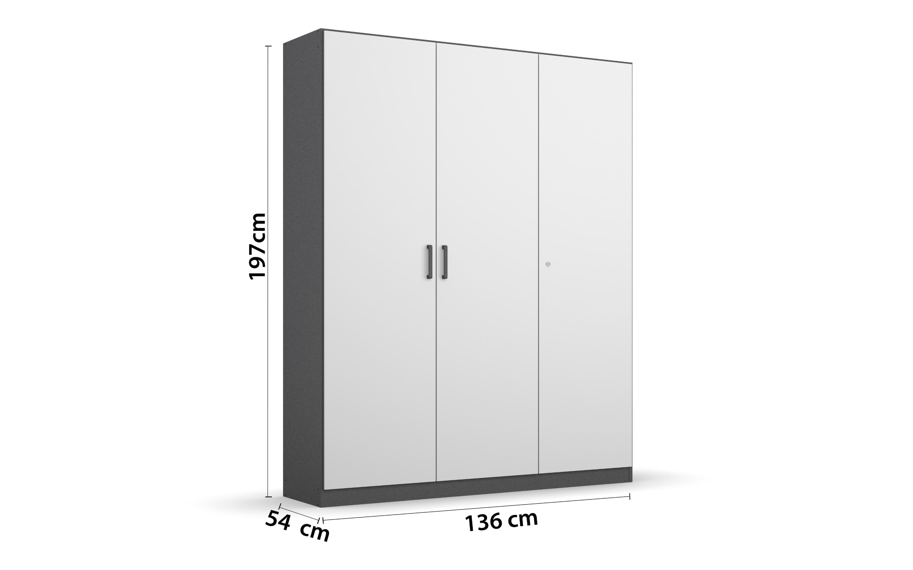 Drehtürenschrank Allrounder, grau metallic/alpinweiß, 3-türig, 1Tür abschließbar