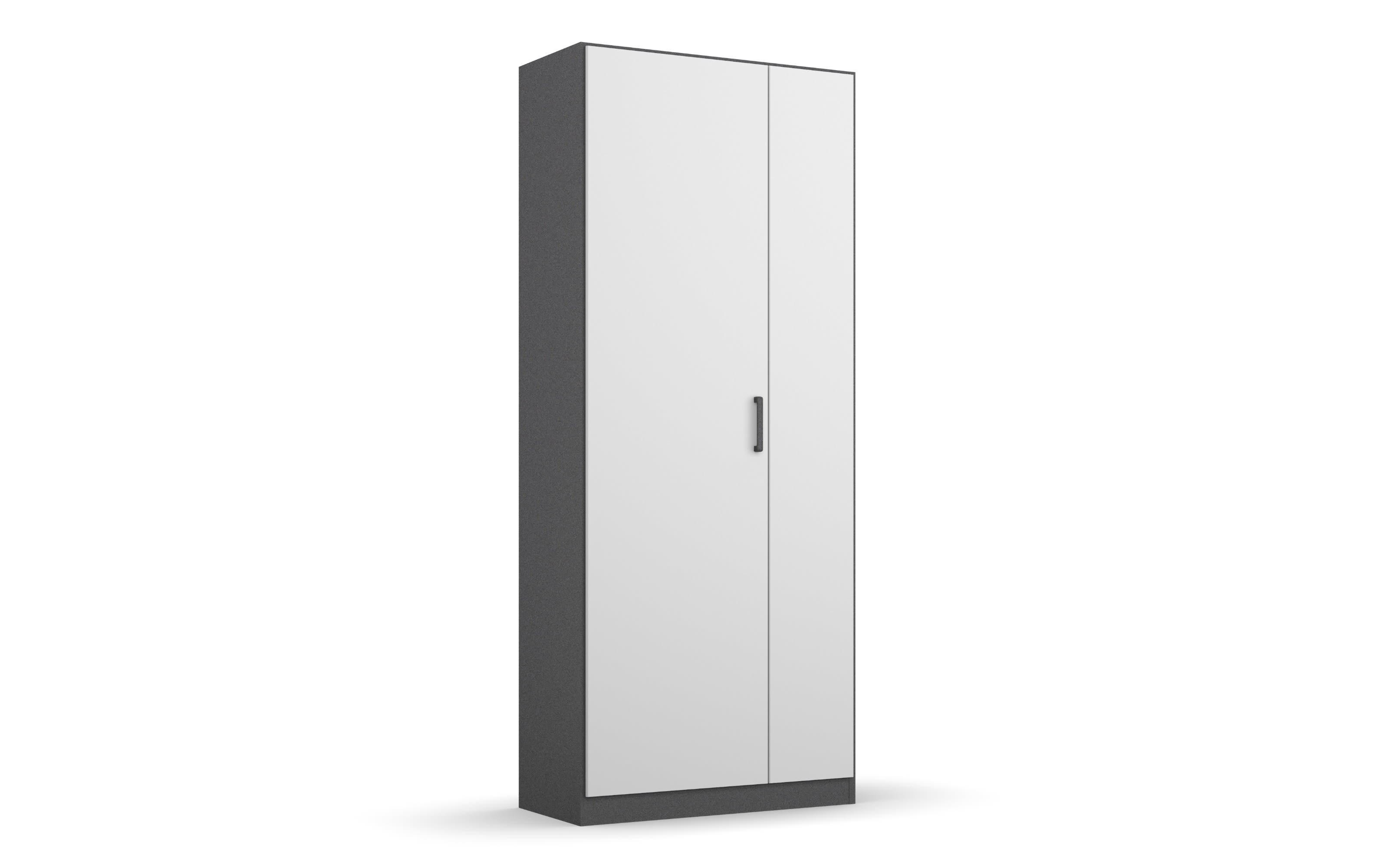 Drehtürenschrank Allrounder, grau metallic/alpinweiß, linke Tür breit, rechte Tür schmal, 4 Böden