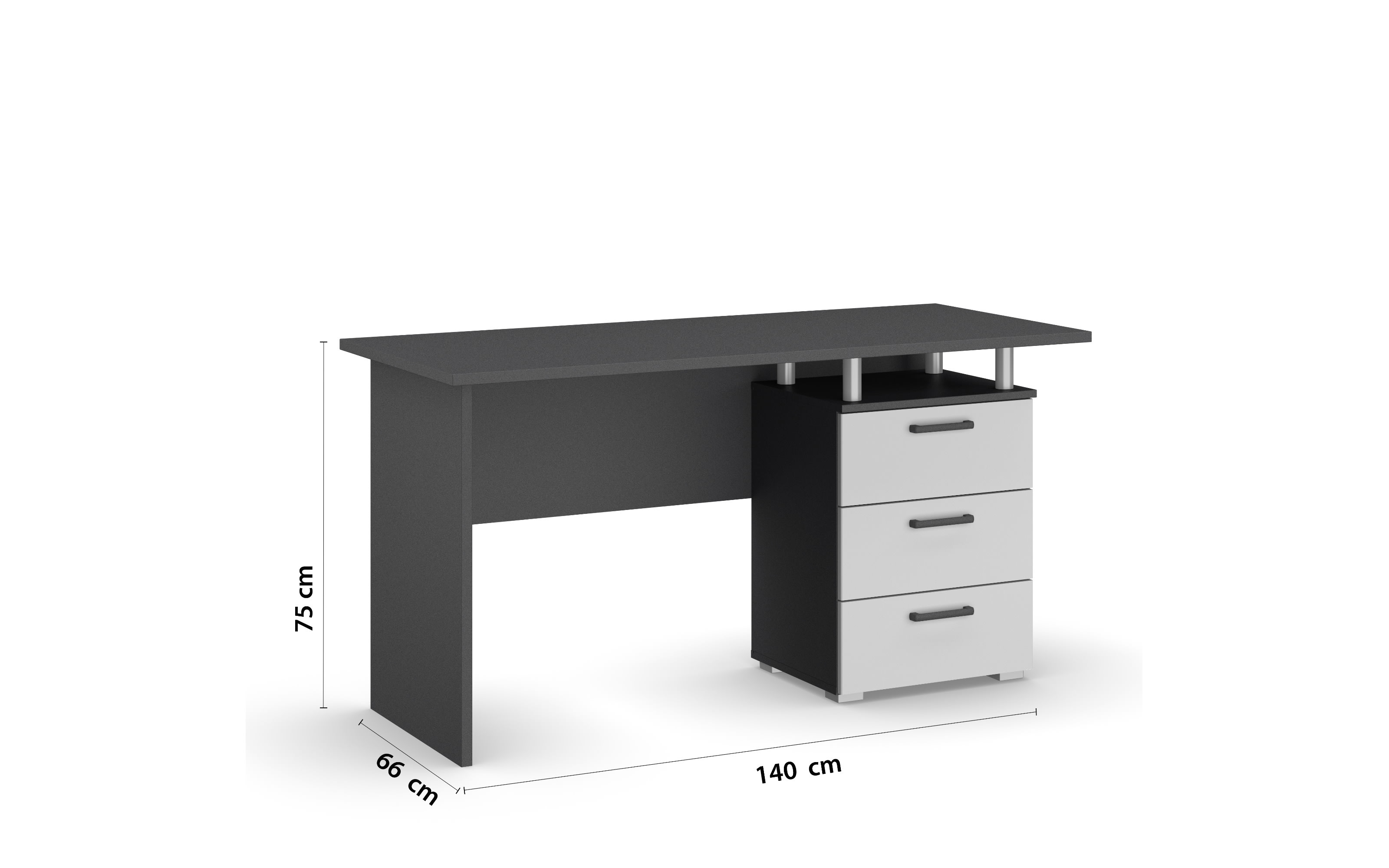 Schreibtisch Allrounder, grau metallic/alpinweiß, 3 Schubkästen