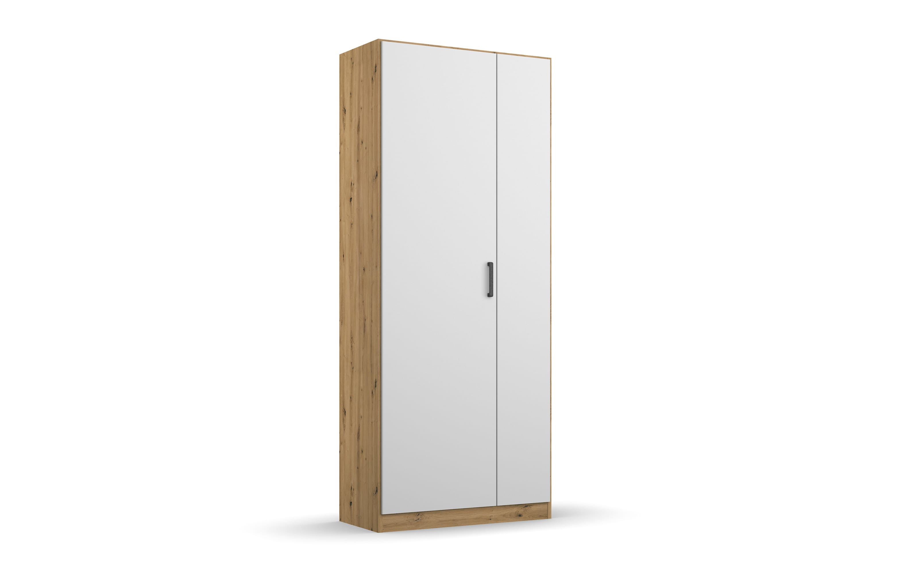 Drehtürenschrank Allrounder, Eiche Artisan Nachbildung/alpinweiß, linke Tür breit, rechte Tür schmal