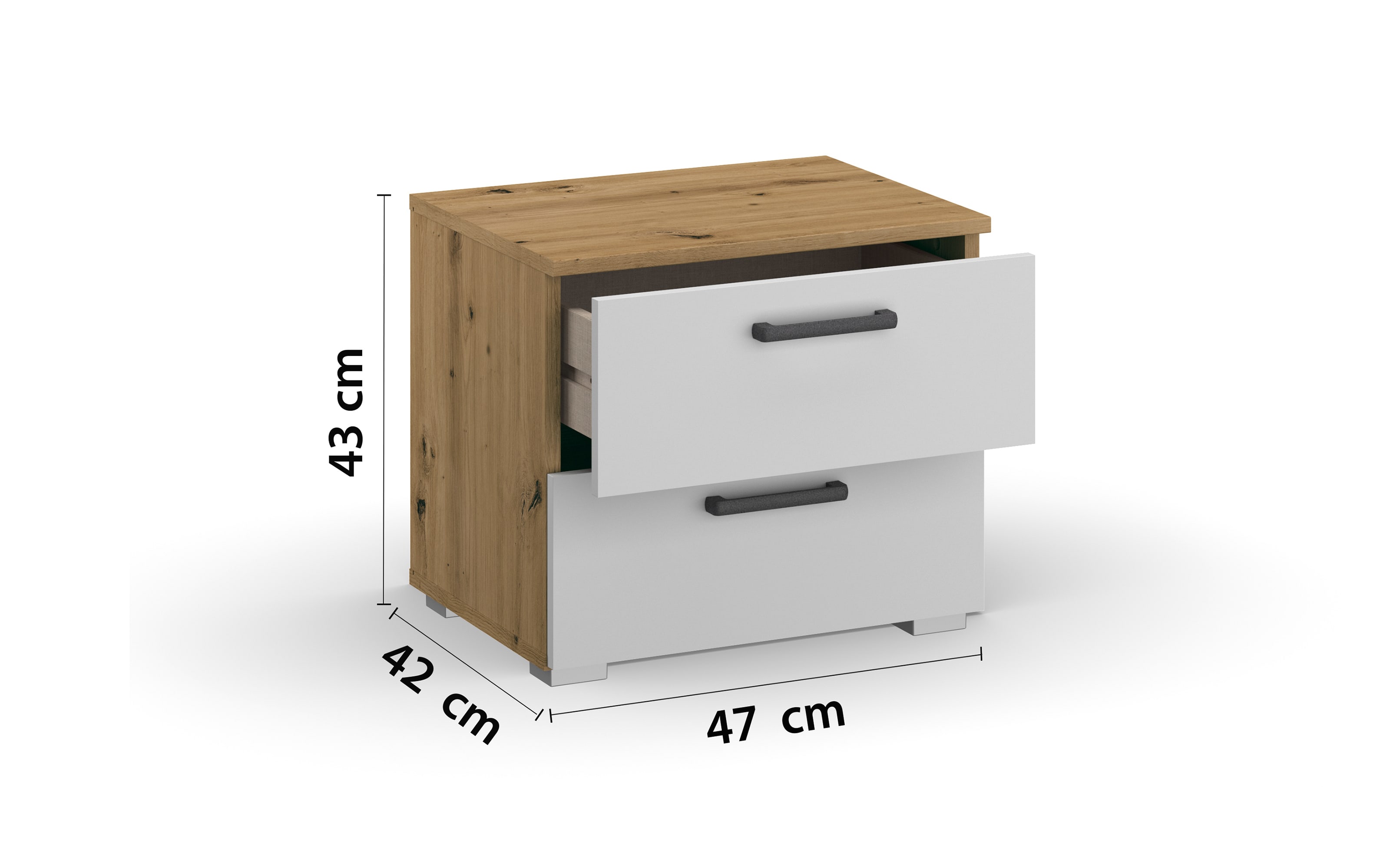 Nachtkonsole Allrounder, Eiche Artisan Nachbildung/alpinweiß, 2 Schubkästen