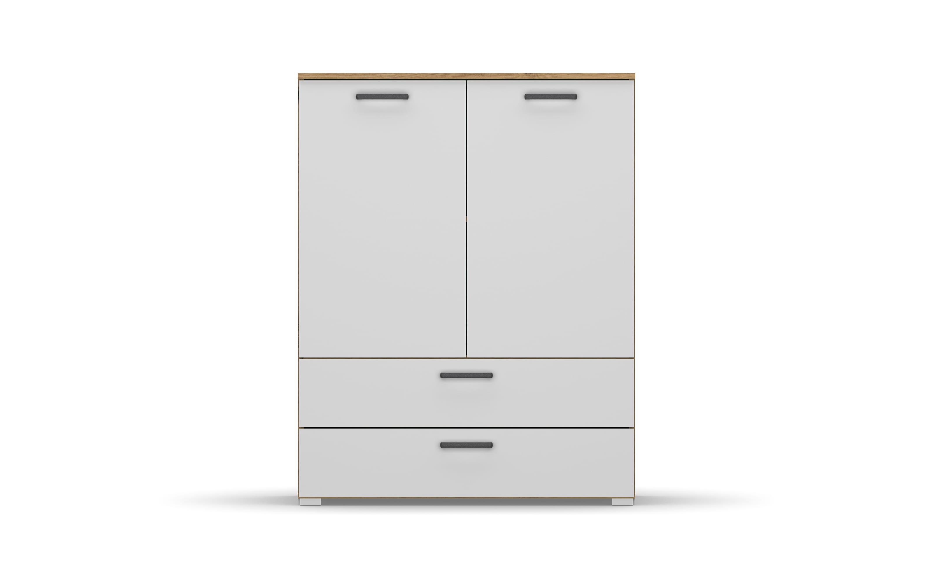 Drehtürenschrank, Eiche Artisan Nachbildung/alpinweiß, 2-türig, 2 breite Schubkästen