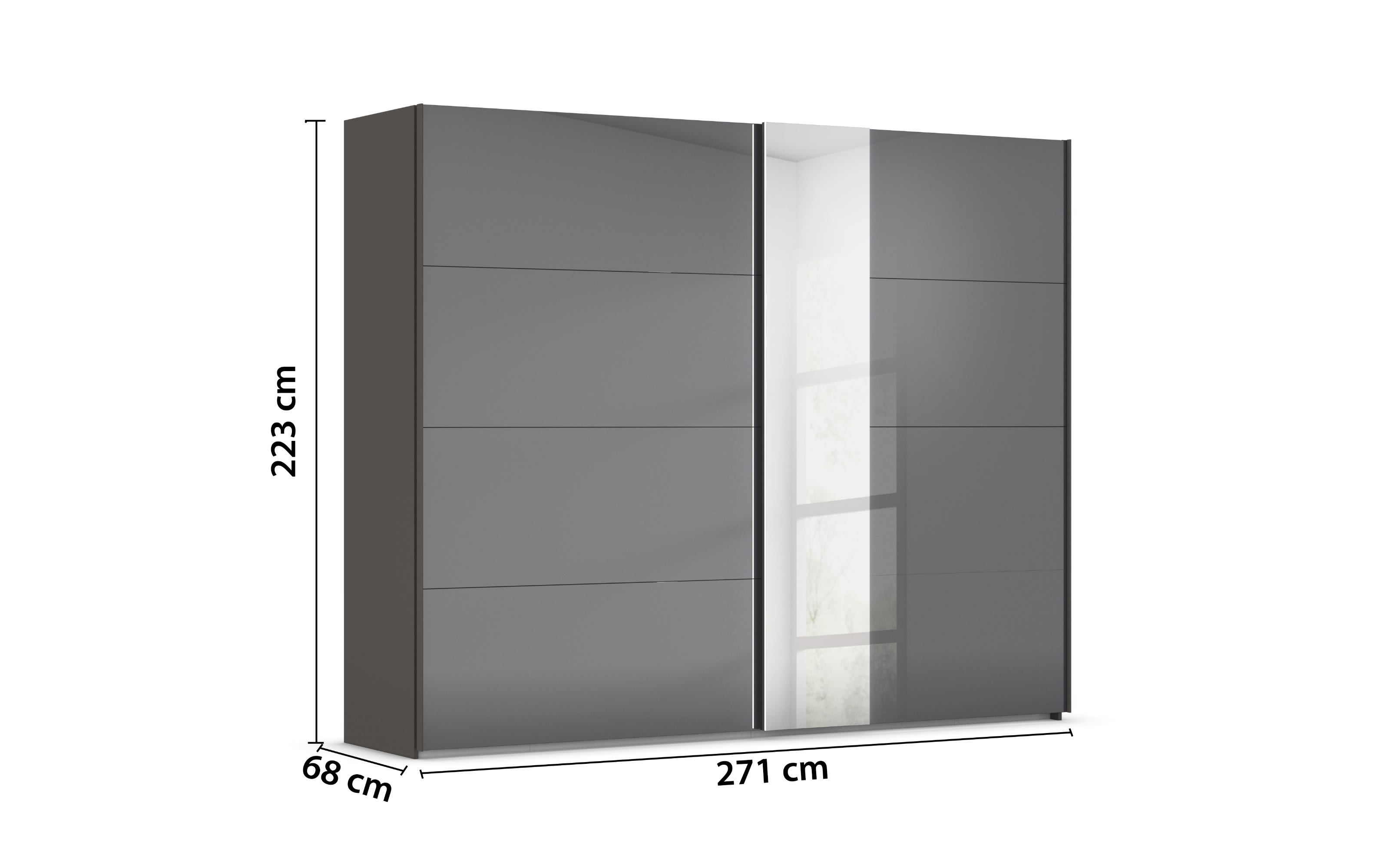 Schwebetürenschrank Formes, graphit/basalt, 271 x 223 cm