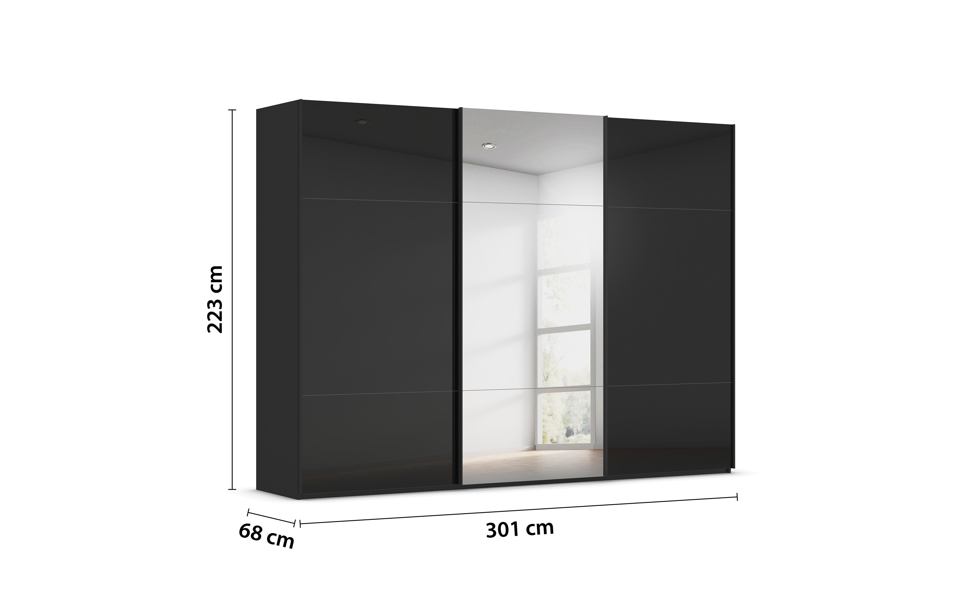 Schwebetürenschrank Contido, schwarz, 301 x 223 cm