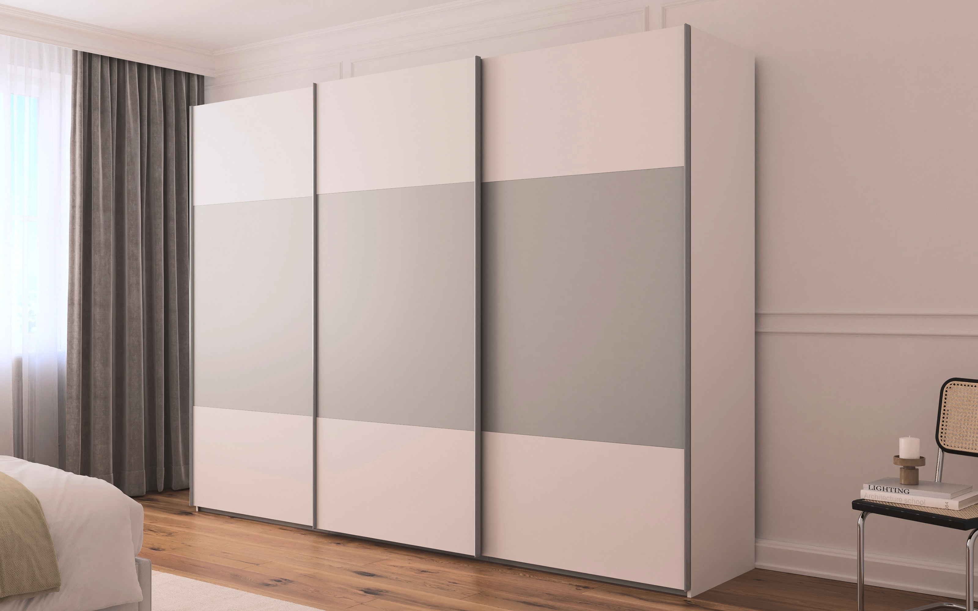 Schwebetürenschrank Contido, weiß/grau, inkl. Zubehör