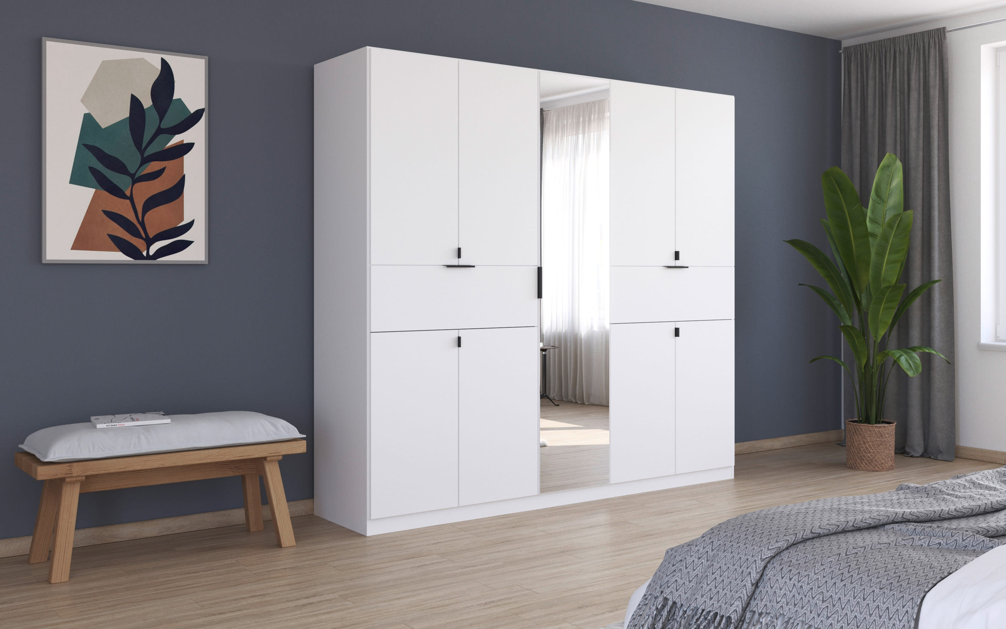 Drehtürenschrank Ticao, weiß, 226 x 210 cm