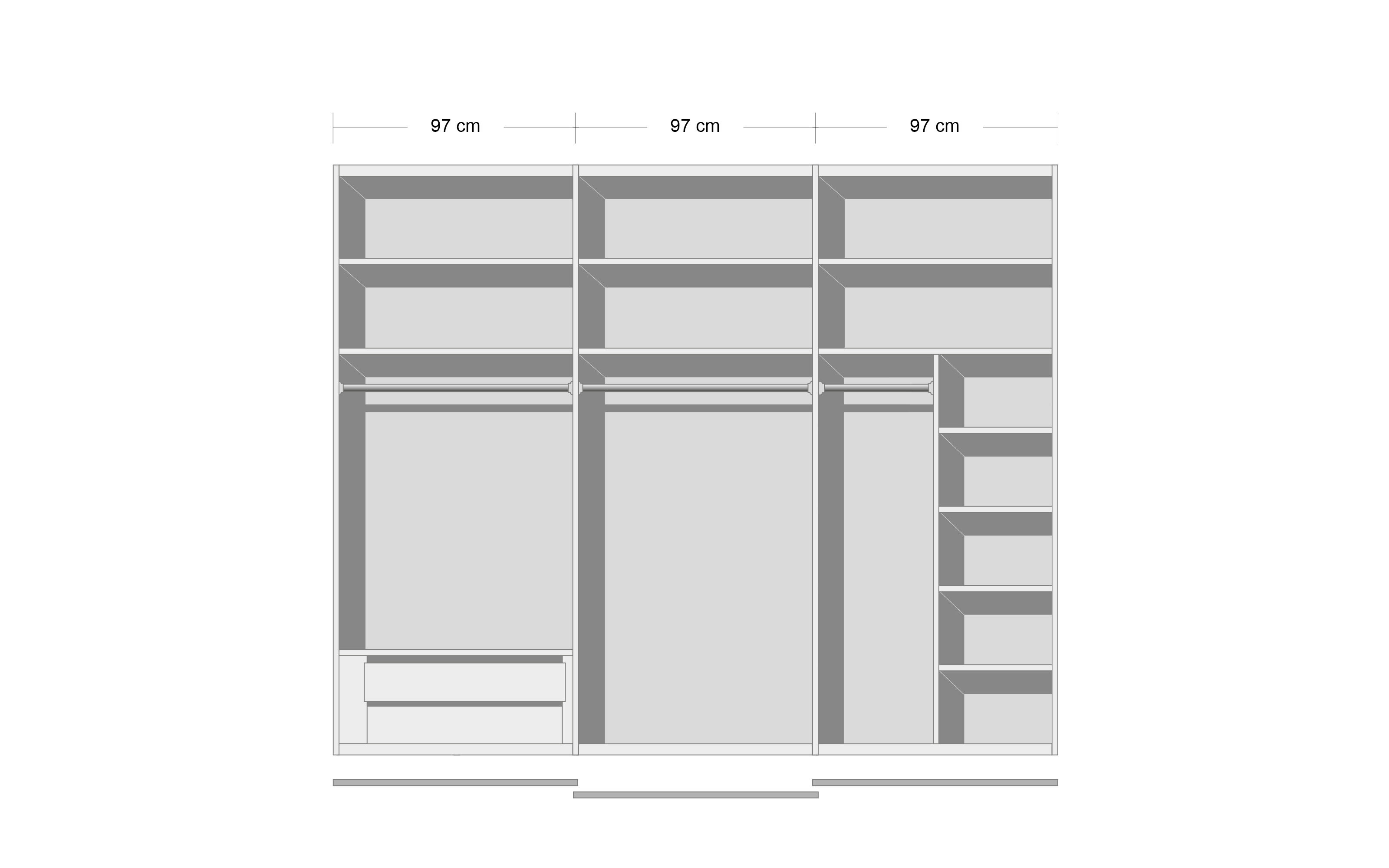 Schwebetürenschrank Lento, weiß/saphir, 298 x 222 cm, inkl. umfangreicher Zusatzausstattung