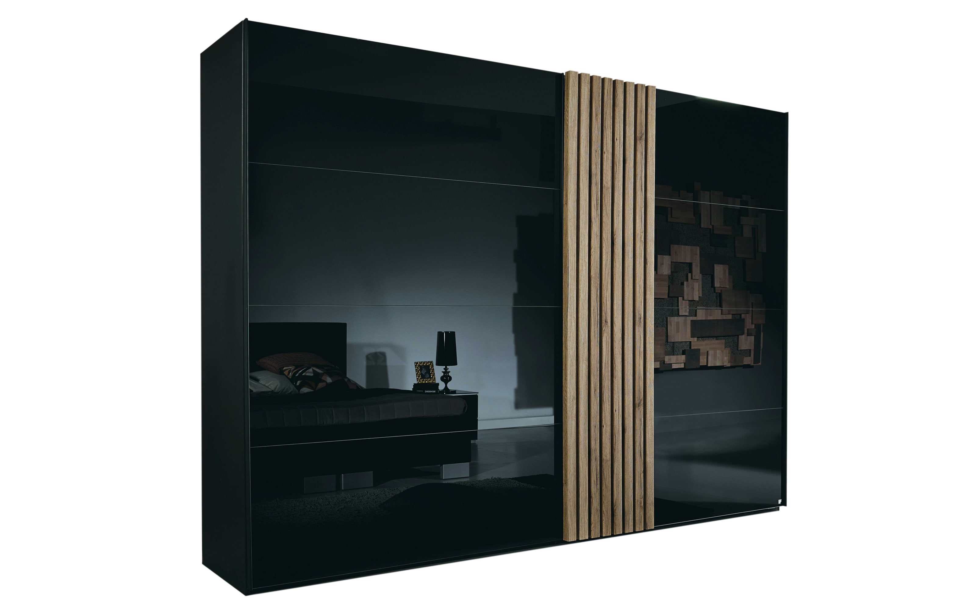Schwebetürenschrank Tegio, schwarz/San Remo-Nachbildung, 240 x 223 cm