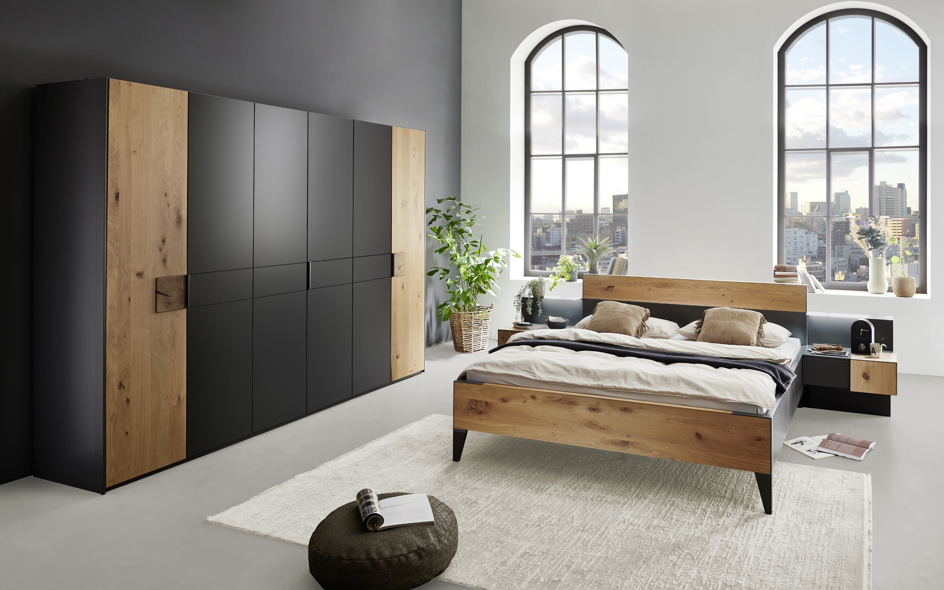 Schlafzimmer Keni, graphit, 180 x 200 cm, Schrank 300 x 223 cm online bei  Hardeck kaufen