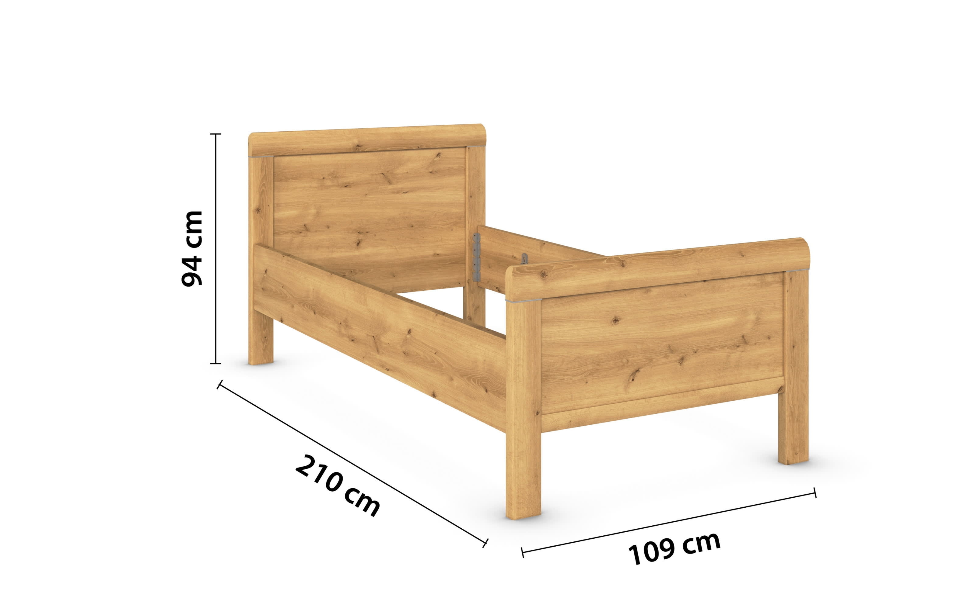 Bett Cherie, Asteiche Nachbildung, 100 x 200 cm