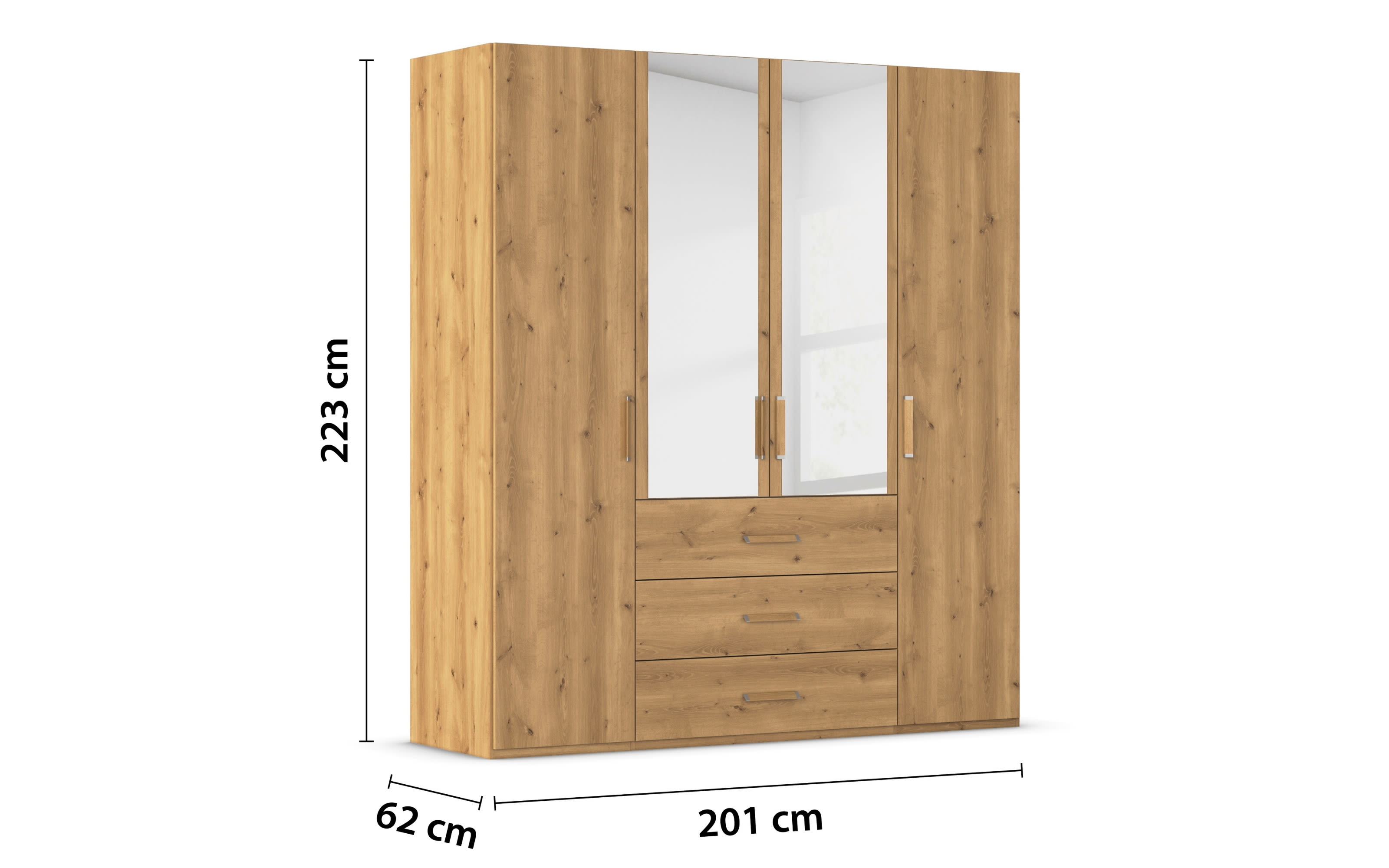 Drehtürenkleiderschrank Cherie, Asteiche Nachbildung, 200 x 223 cm