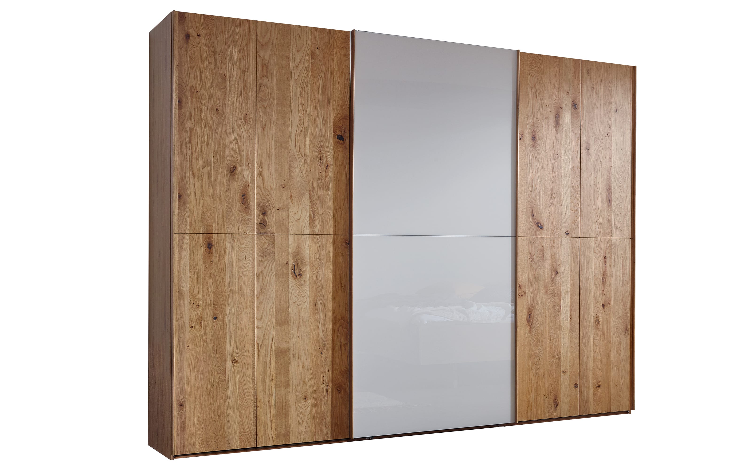 Schlafzimmer Ajana Wood, Wildeiche natur teilmassiv, 180 x 200 cm, Schrank 280 x 223 cm