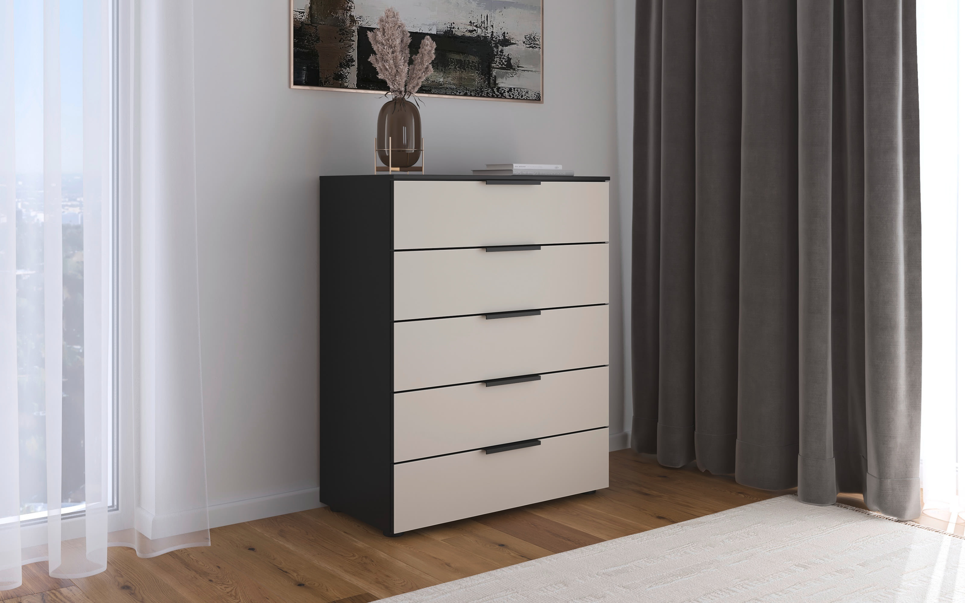 Kommode Ajana Scale Box, schwarz/beige