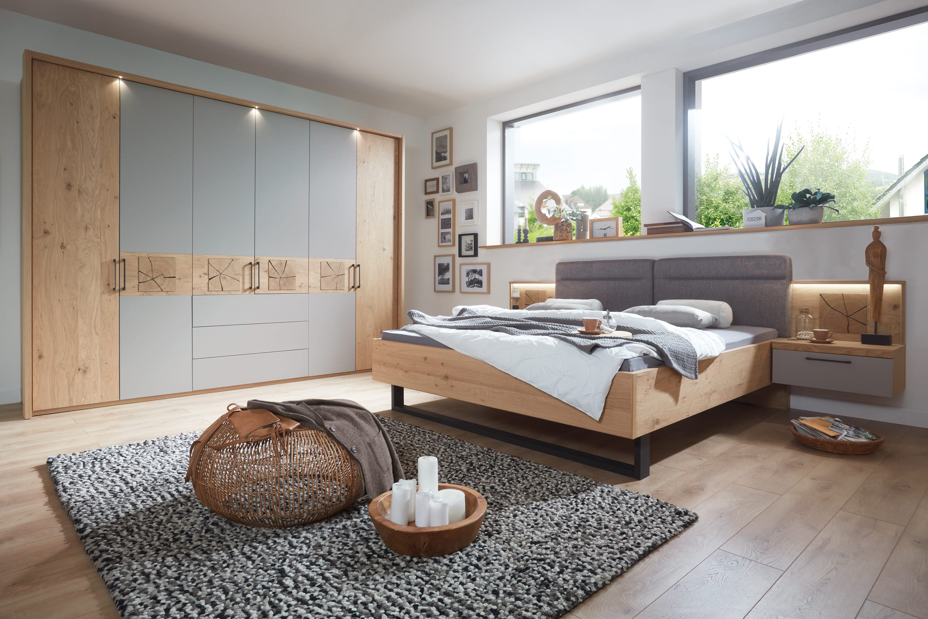 Schlafzimmer Barino, Balkeneiche/Lack taupe, Schrank mit Schubkästen