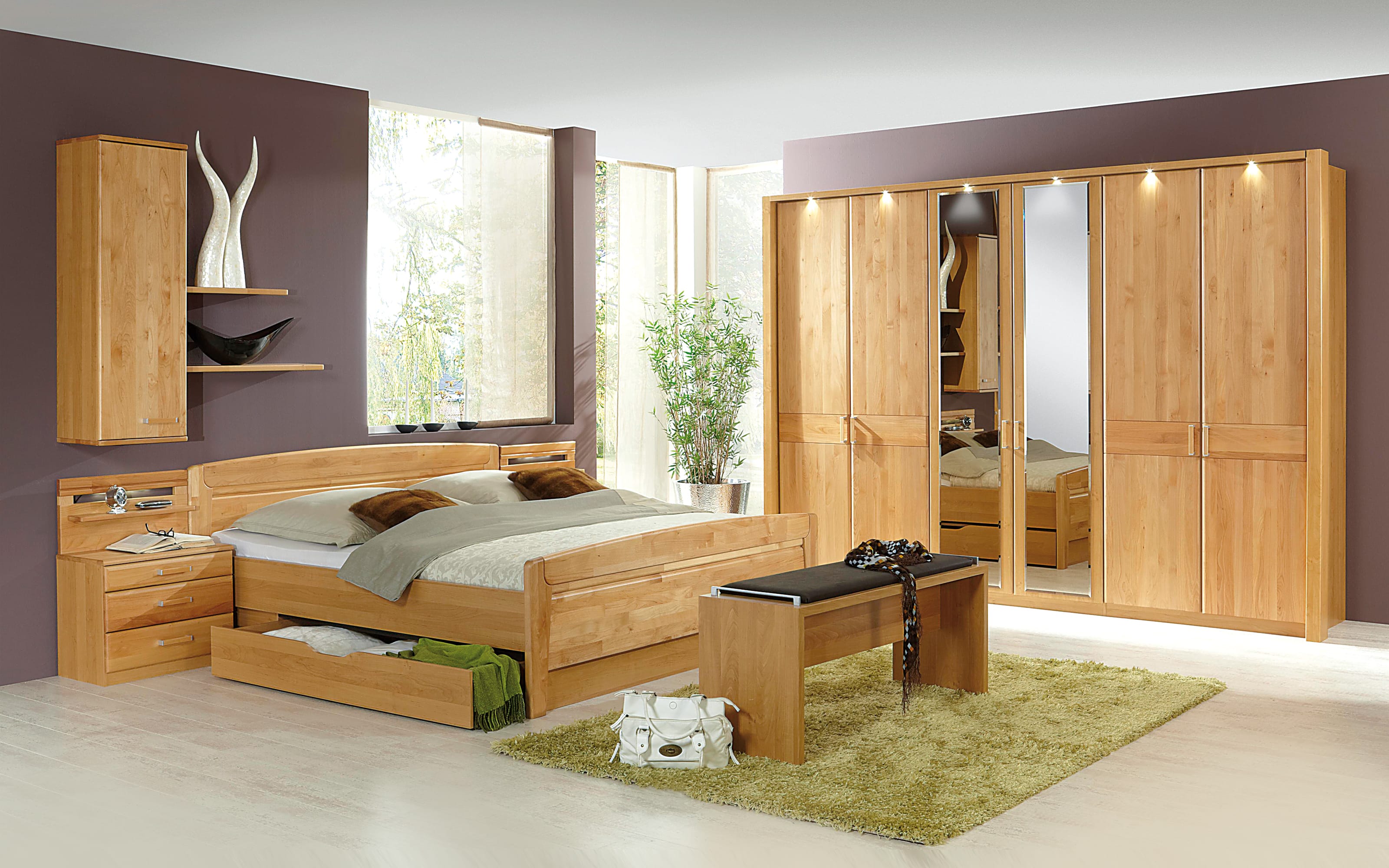 Schlafzimmer Lausanne, Erle teilmassiv, 180 x 200 cm, Schrank 300 x 216 cm