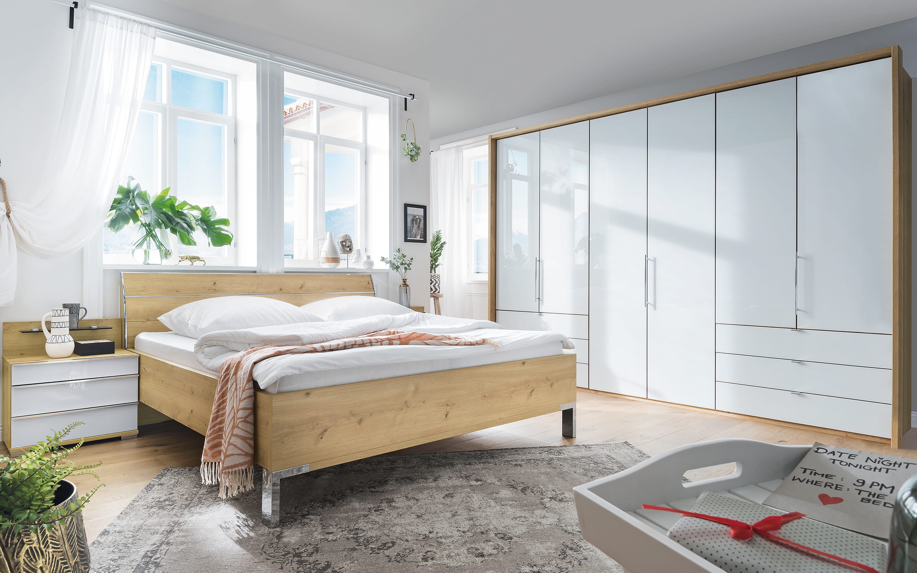 Schlafzimmer Loft, weiß/Bianco Eiche, 180 x 200 cm, Schrank 300 x 216 cm  online bei Hardeck kaufen