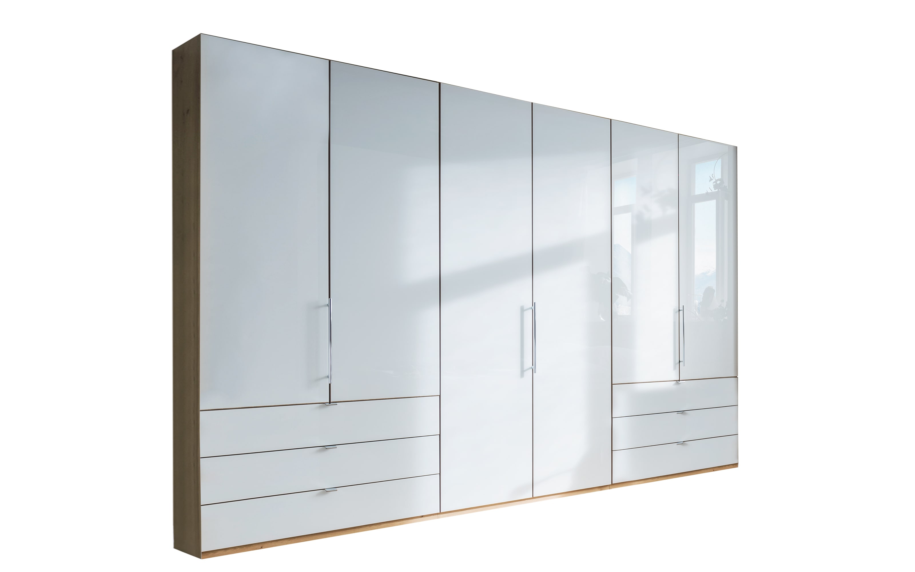 Falttürenkleiderschrank Loft, weiß/Bianco Eiche, 300 x 216 cm