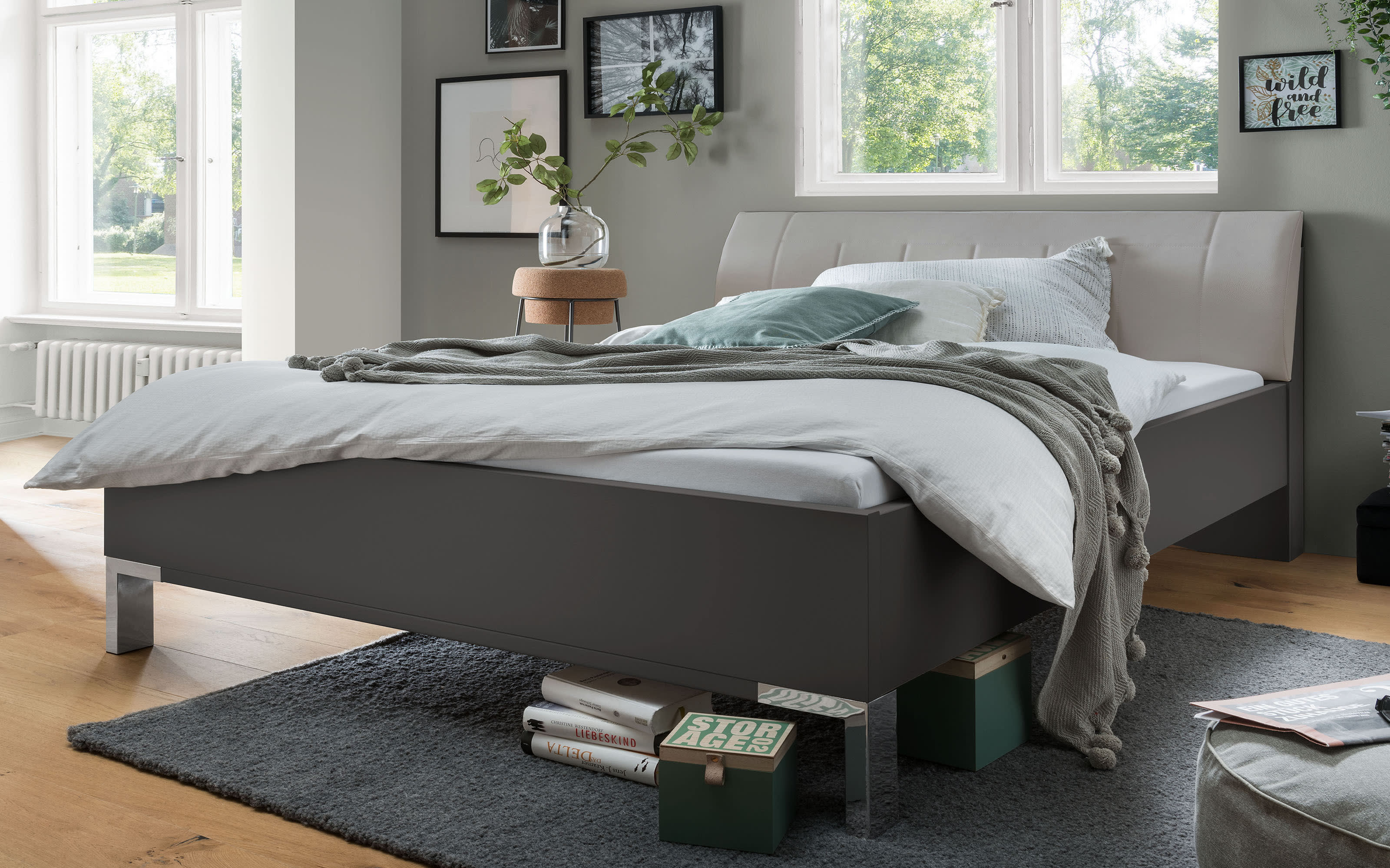 Futonbett Loft, kieselgrau, 180 x 200 cm