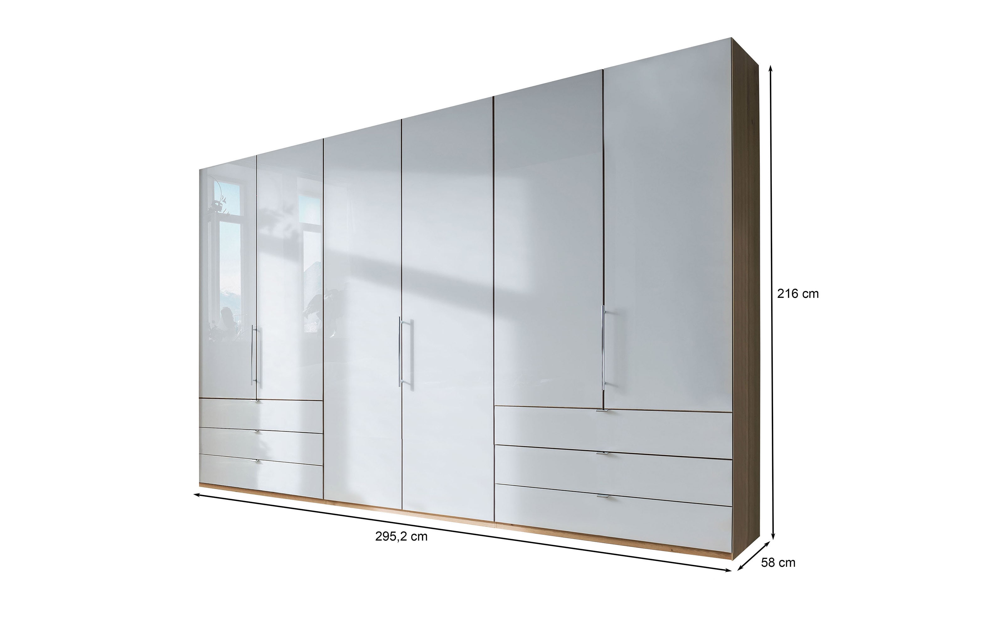 Funktionsdrehtürenschrank Loft, weiß/Bianco Eiche, 300 x 216 cm 