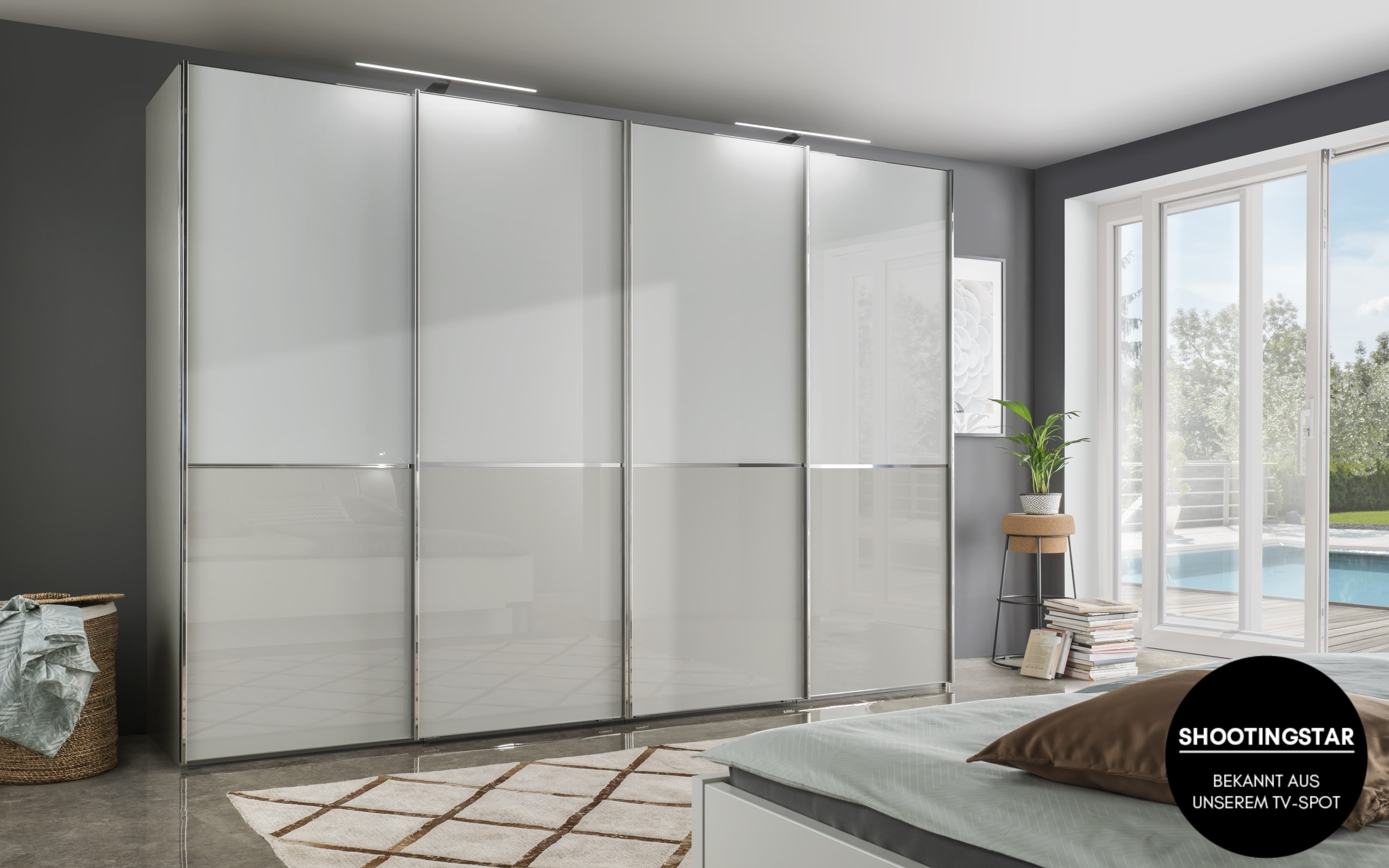 Kleiderschrank Shanghai 2, kieselgrau/weiß, 330 x 236 cm