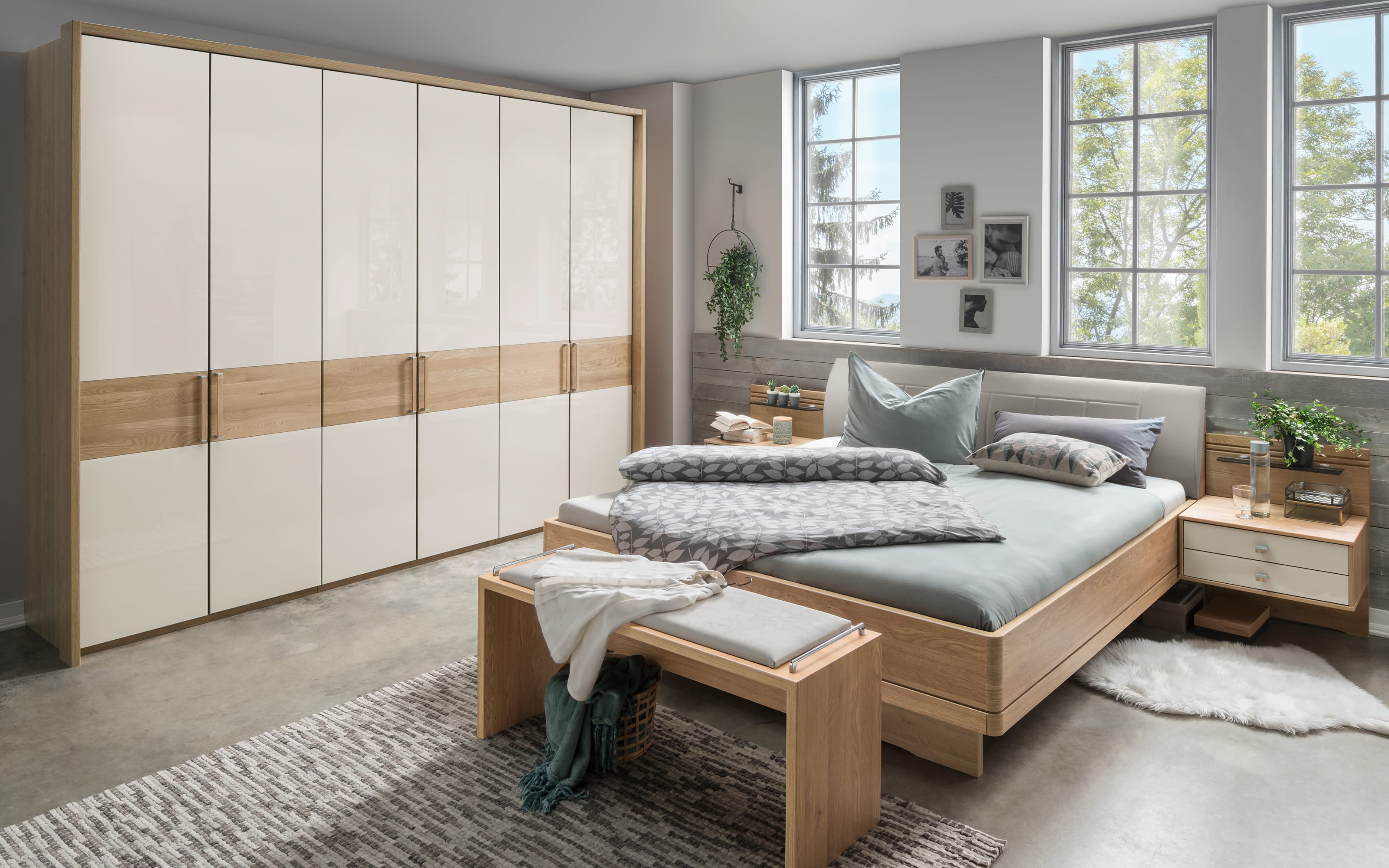 Schlafzimmer Kiruna, champagner, 180 x 200 cm, Schrank 300 x197 cm online  bei Hardeck kaufen | Drehtürenschränke