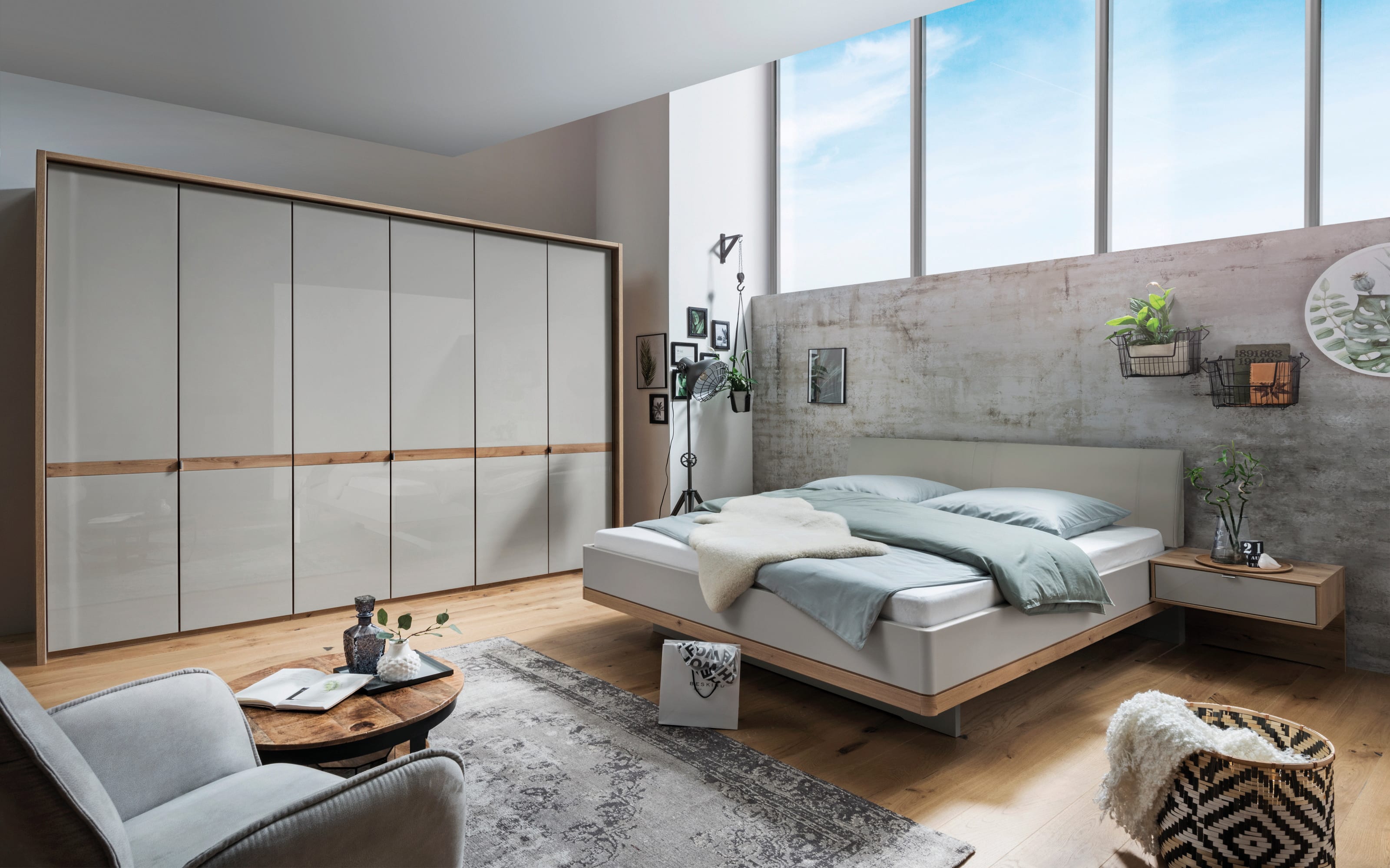 Schlafzimmer Barcelona, 200 online 216 champagner/Bianco cm 300 cm, Schrank x x 180 Eiche, Hardeck bei kaufen