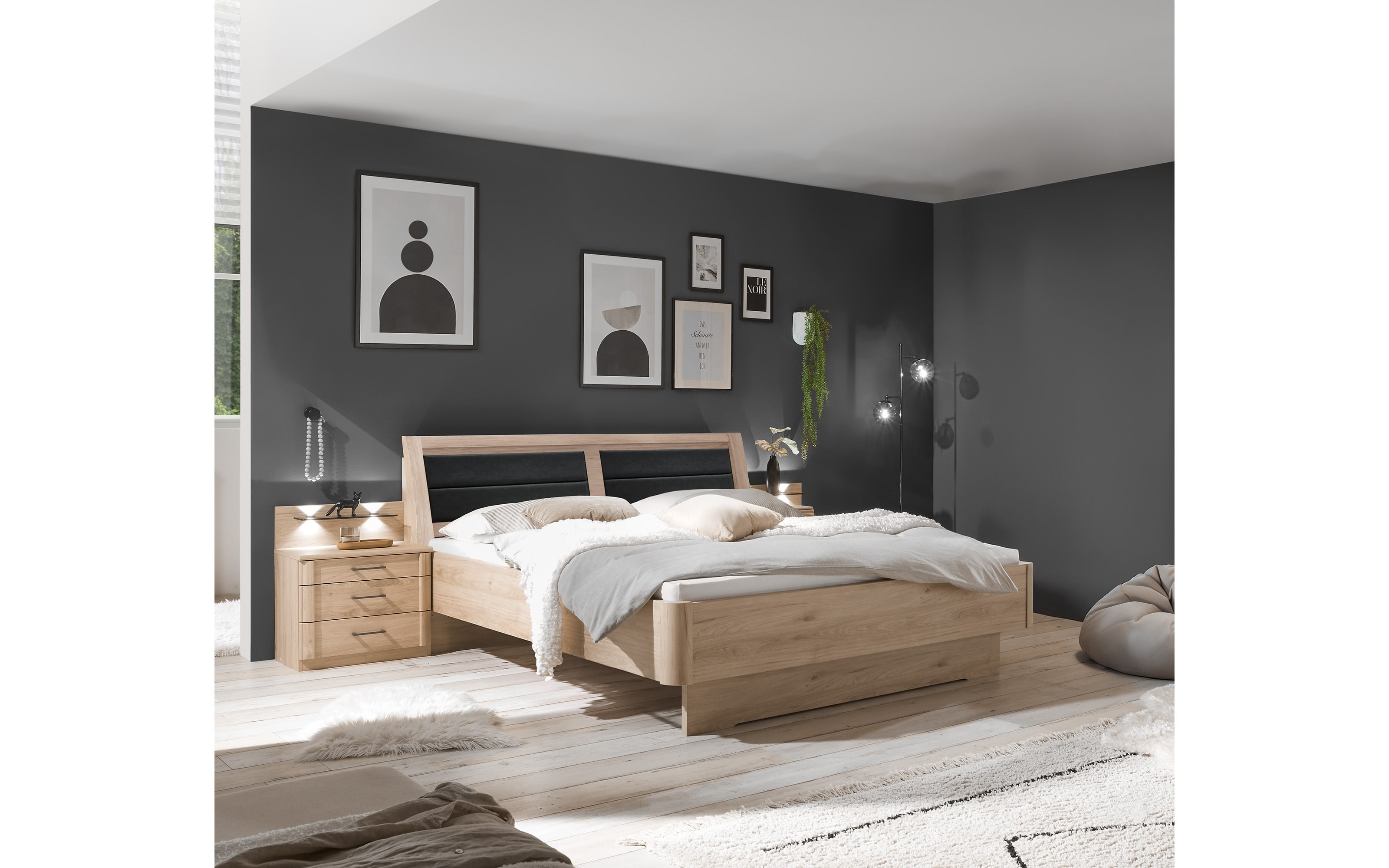 Nachtkonsolenpaneelpaar Luxor 3, Steineiche-Nachbildung, 60 cm, 2 Stück 