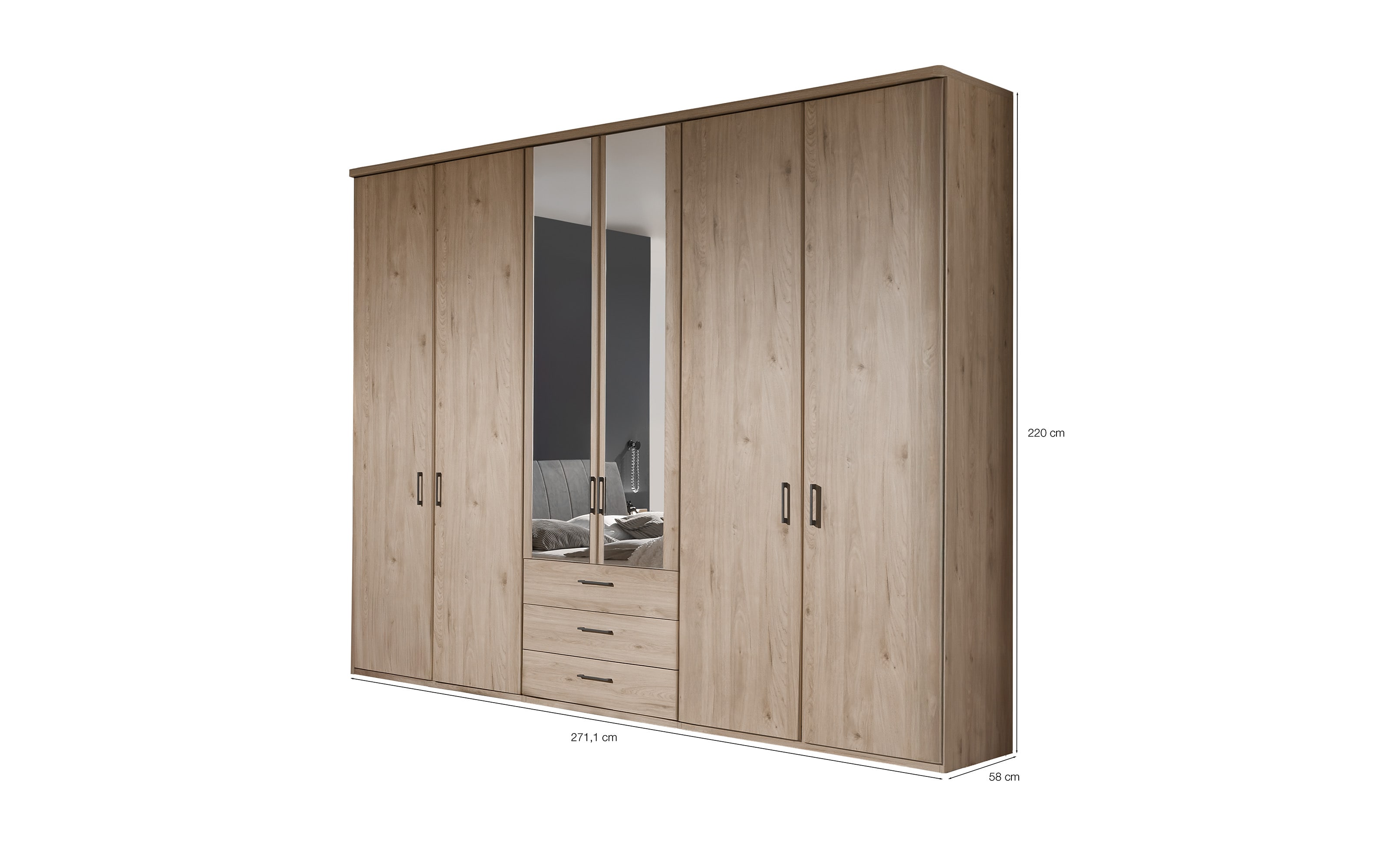 Drehtürenschrank Luxor 3, Steineiche-Nachbildung, 275 x 220 cm