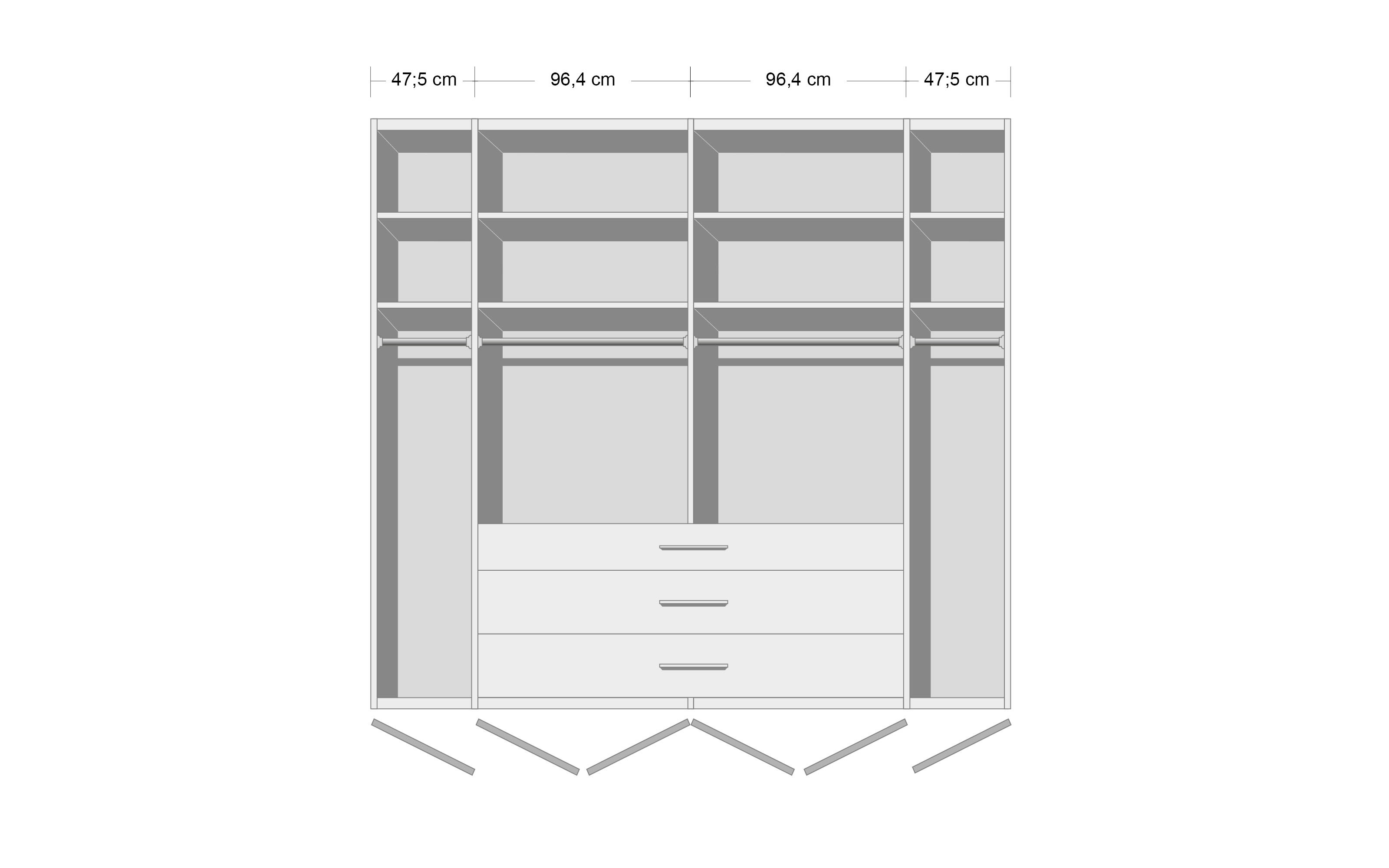 Kleiderschrank Castello, champagner, 300 x 236 cm, inkl. 3 extrabreite Schubkästen