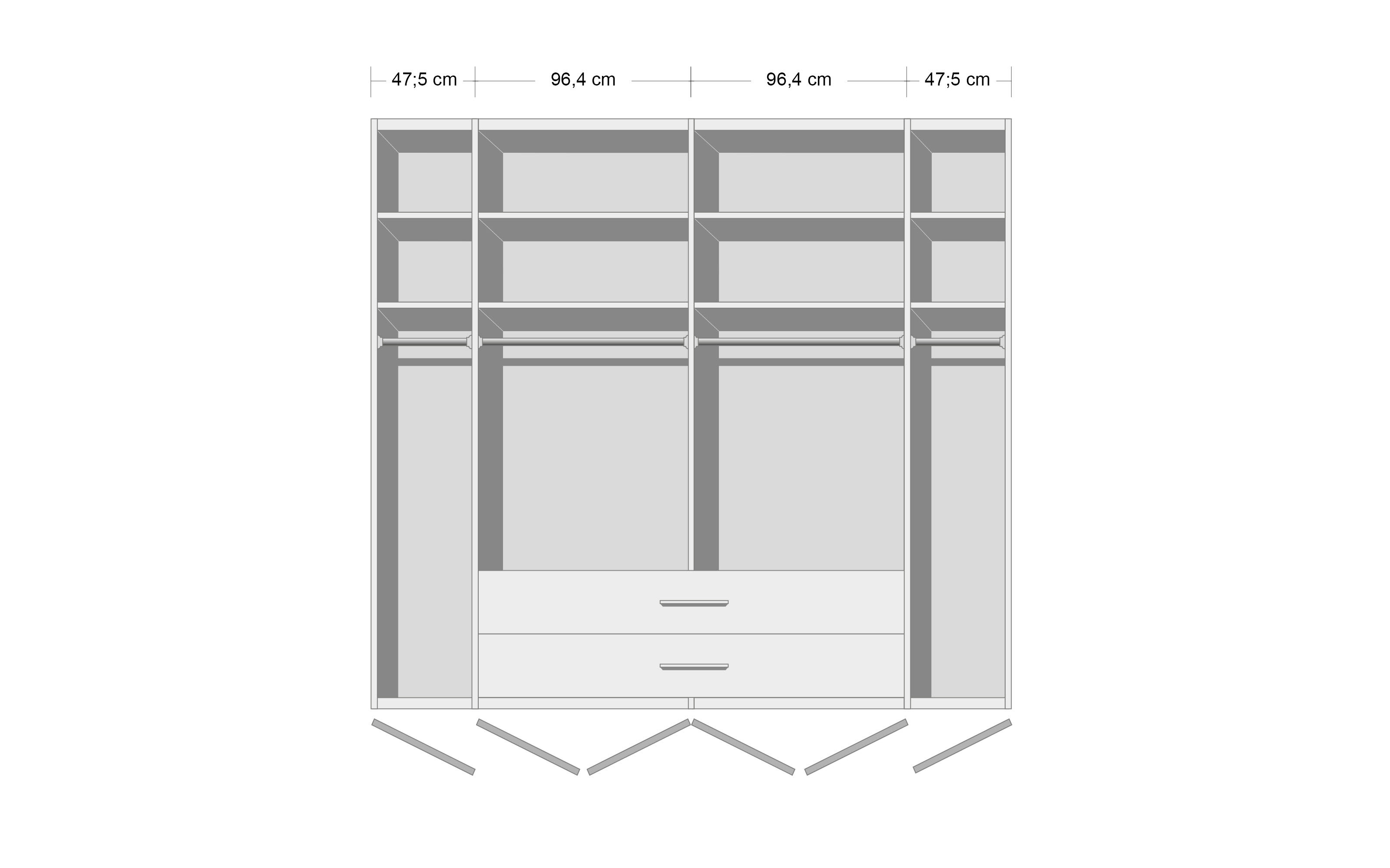 Drehtürenschrank Castello, kieselgrau, 300 x 236 cm, inkl. 2 extrabreite Schubkästen