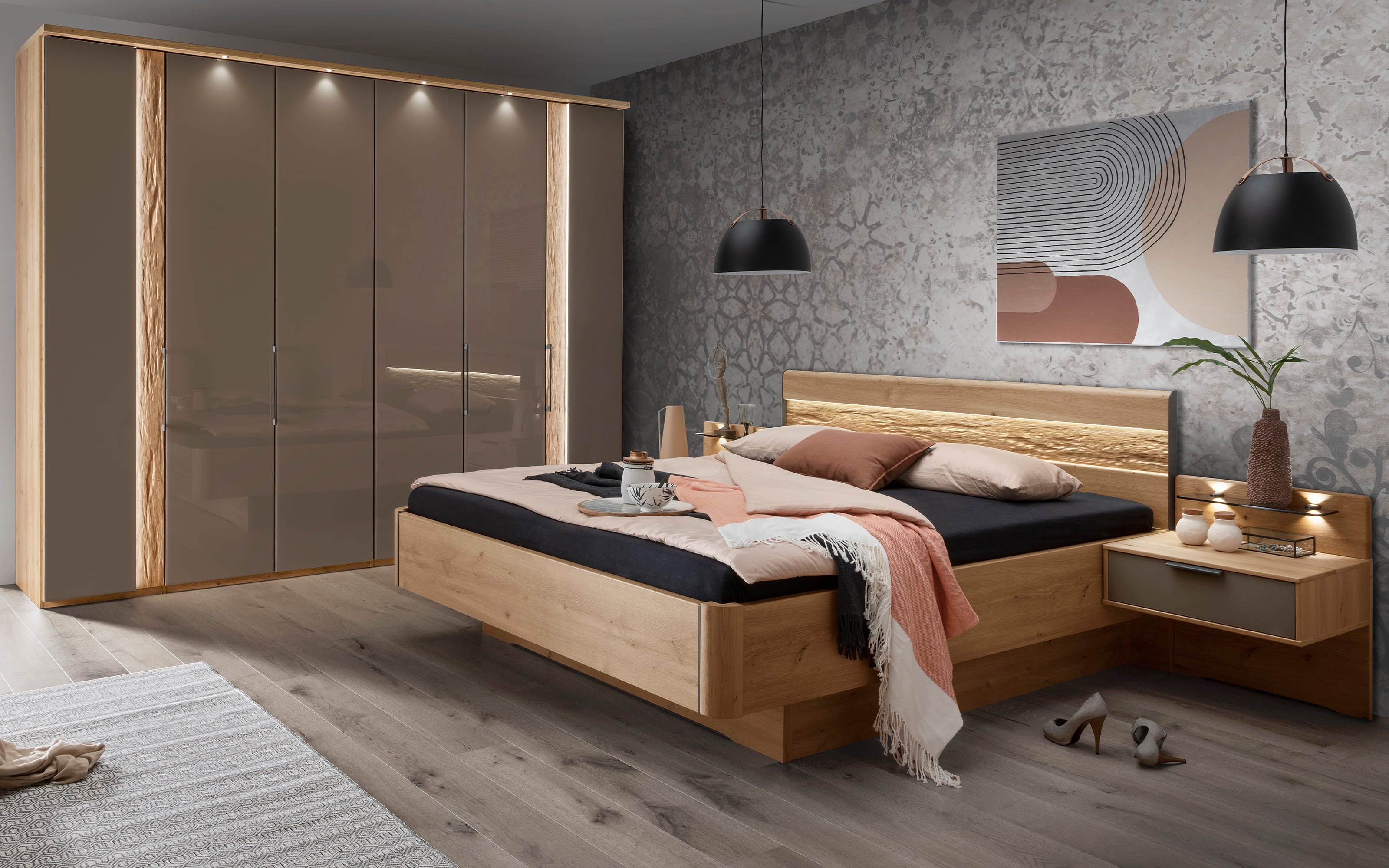 Schlafzimmer Vancouver, Eiche bianco cm, 200 300 Schrank teilmassiv, 180 x cm Hardeck bei online kaufen 216 x