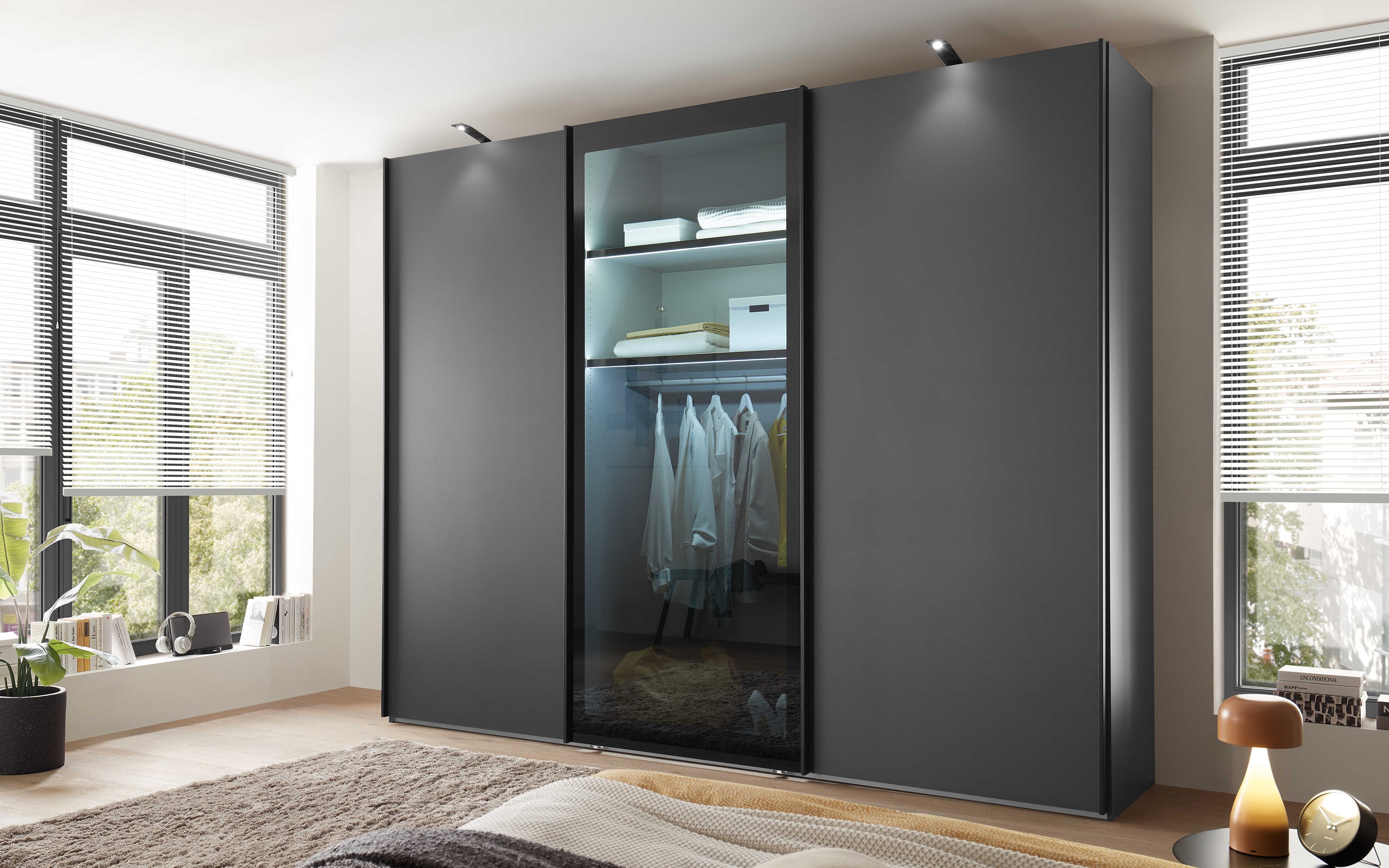 Schwebetürenschrank Dubai, graphit, 300 x 217 cm