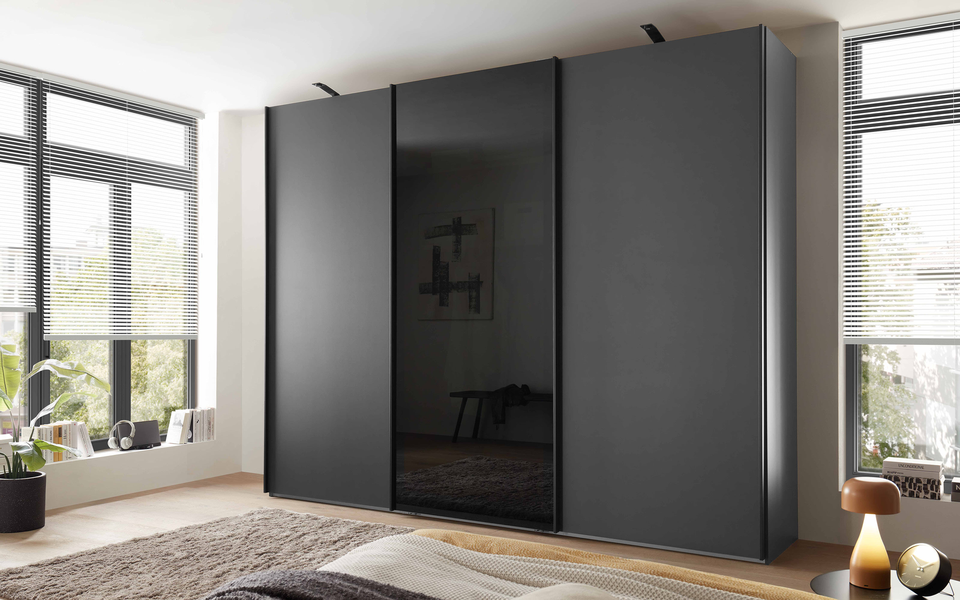 Schwebetürenschrank Dubai, graphit, 300 x 217 cm