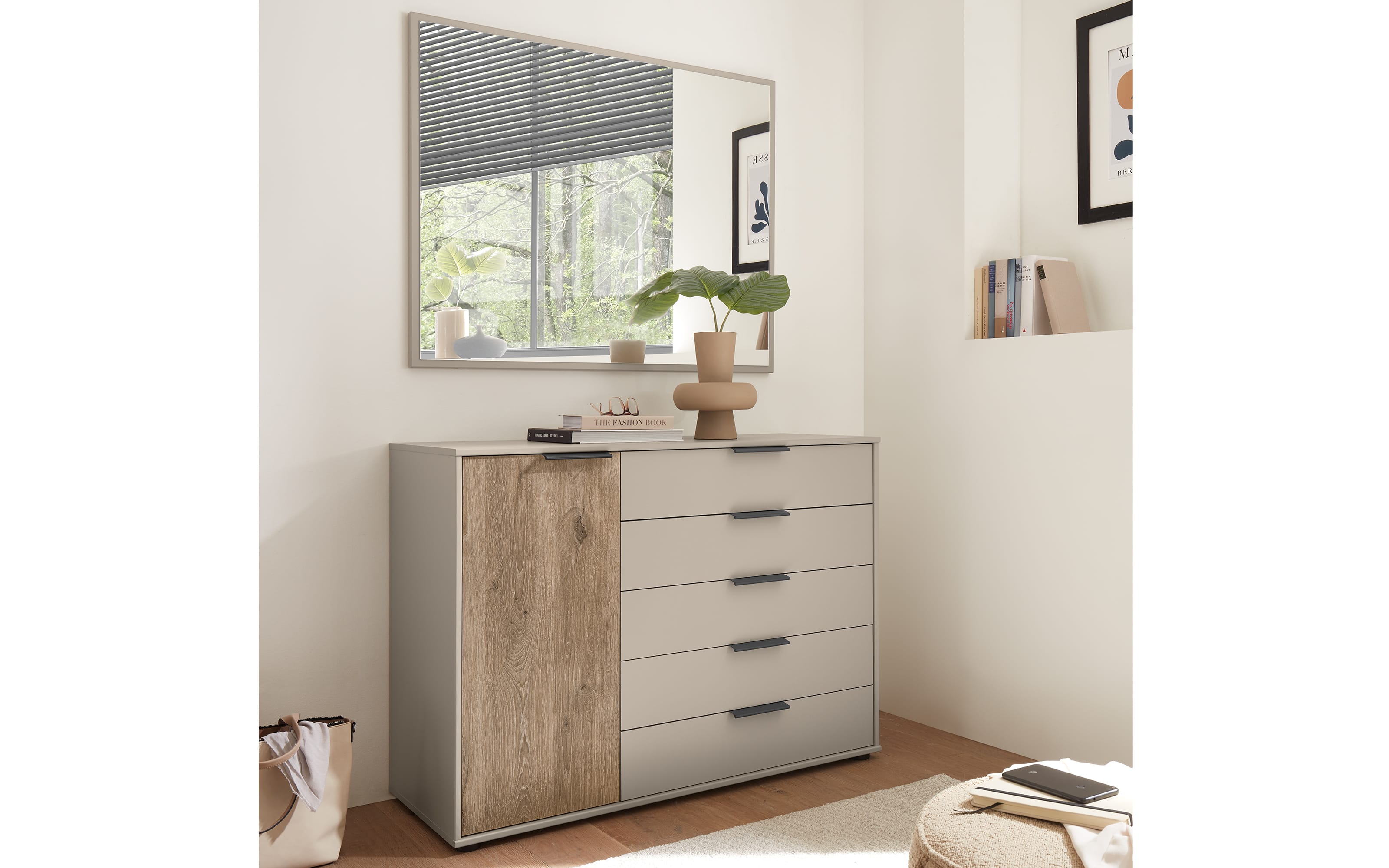 Kombikommode Dublin, grau/Eiche-Nachbildung