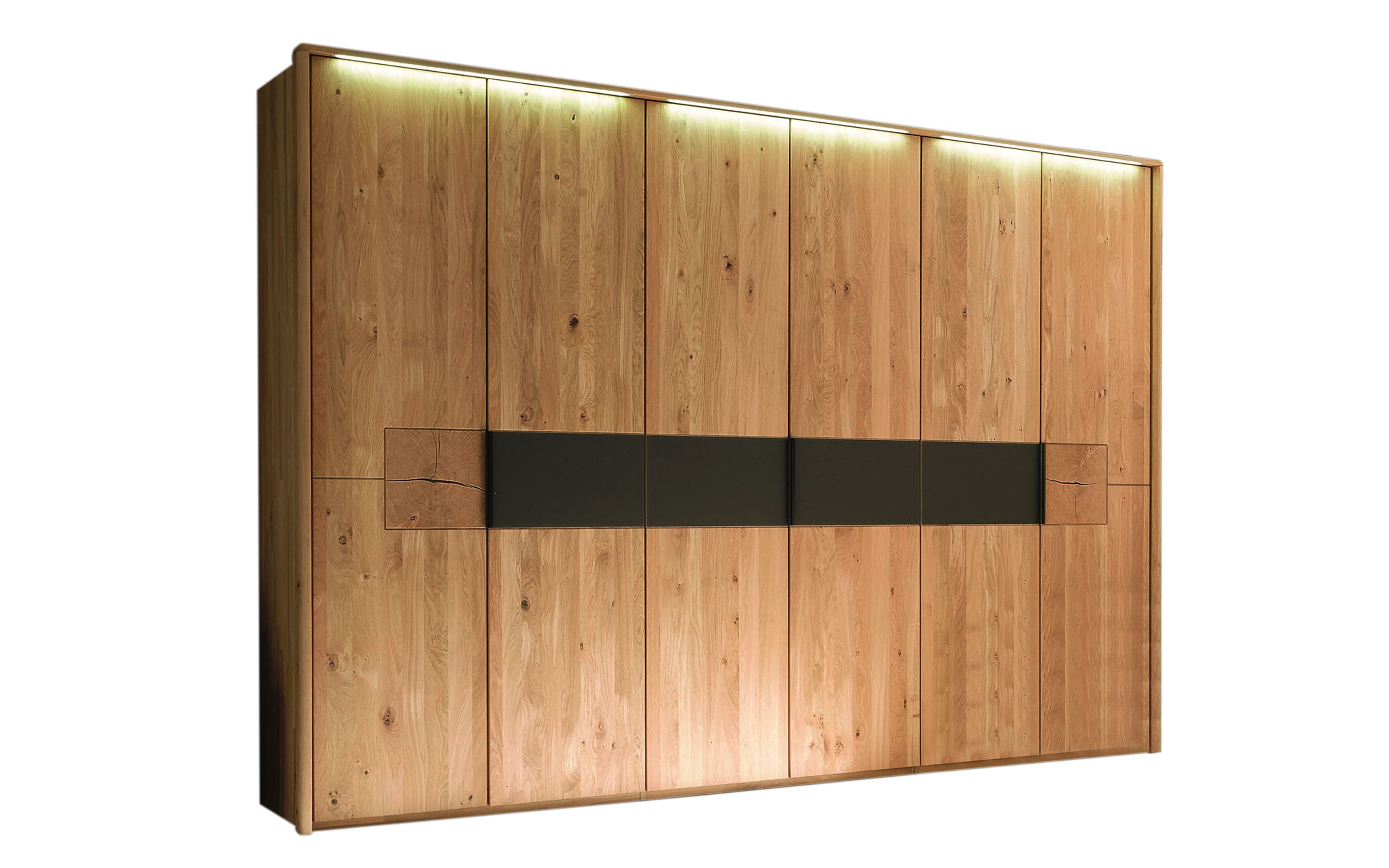 Schlafzimmer WSM 1600, Wildeiche massiv/cubanit, 180 x 200 cm, Schrank 302 x 223 cm