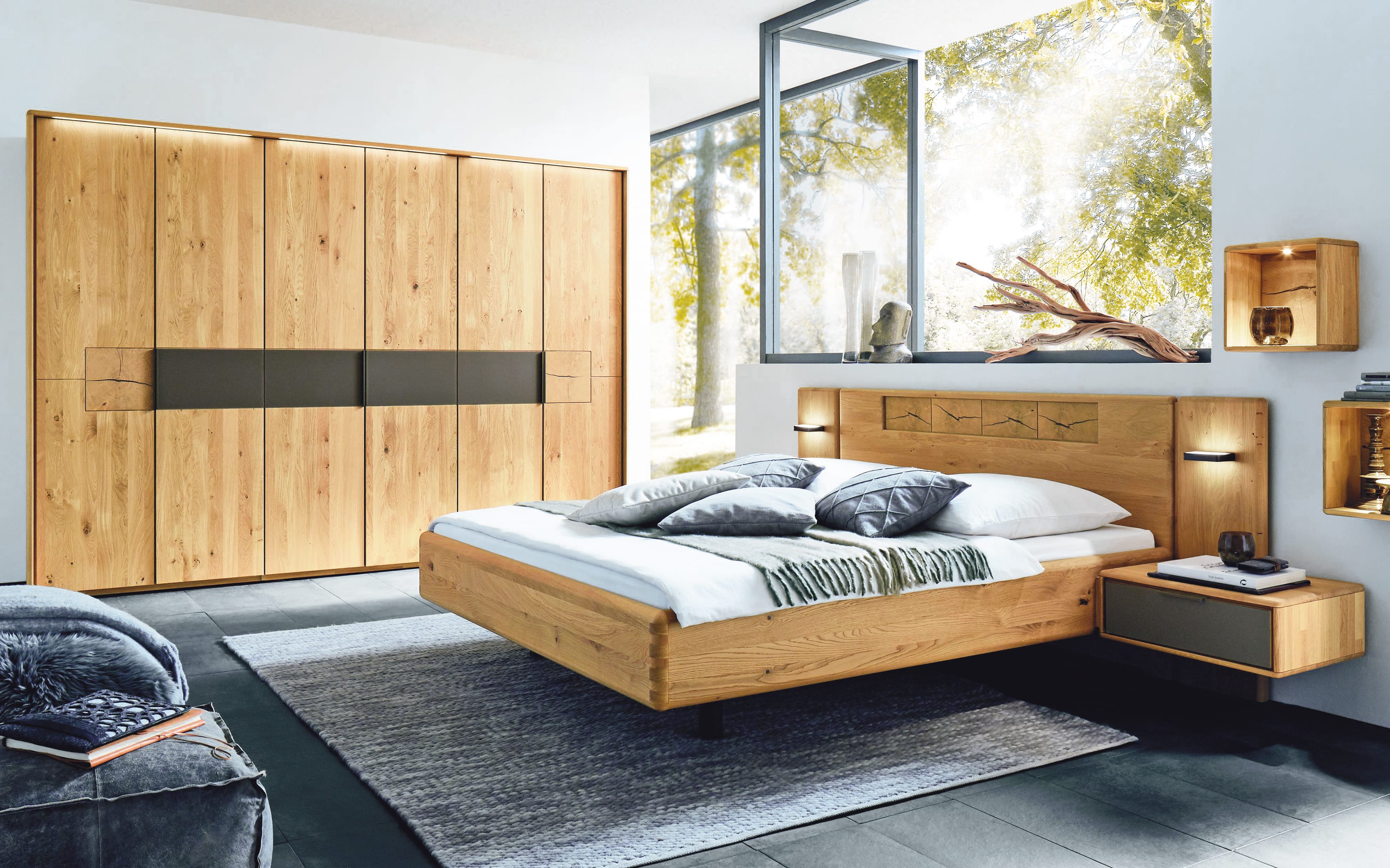 Drehtürenschrank WSM 1600, Wildeiche massiv/cubanit, 302 x 223 cm