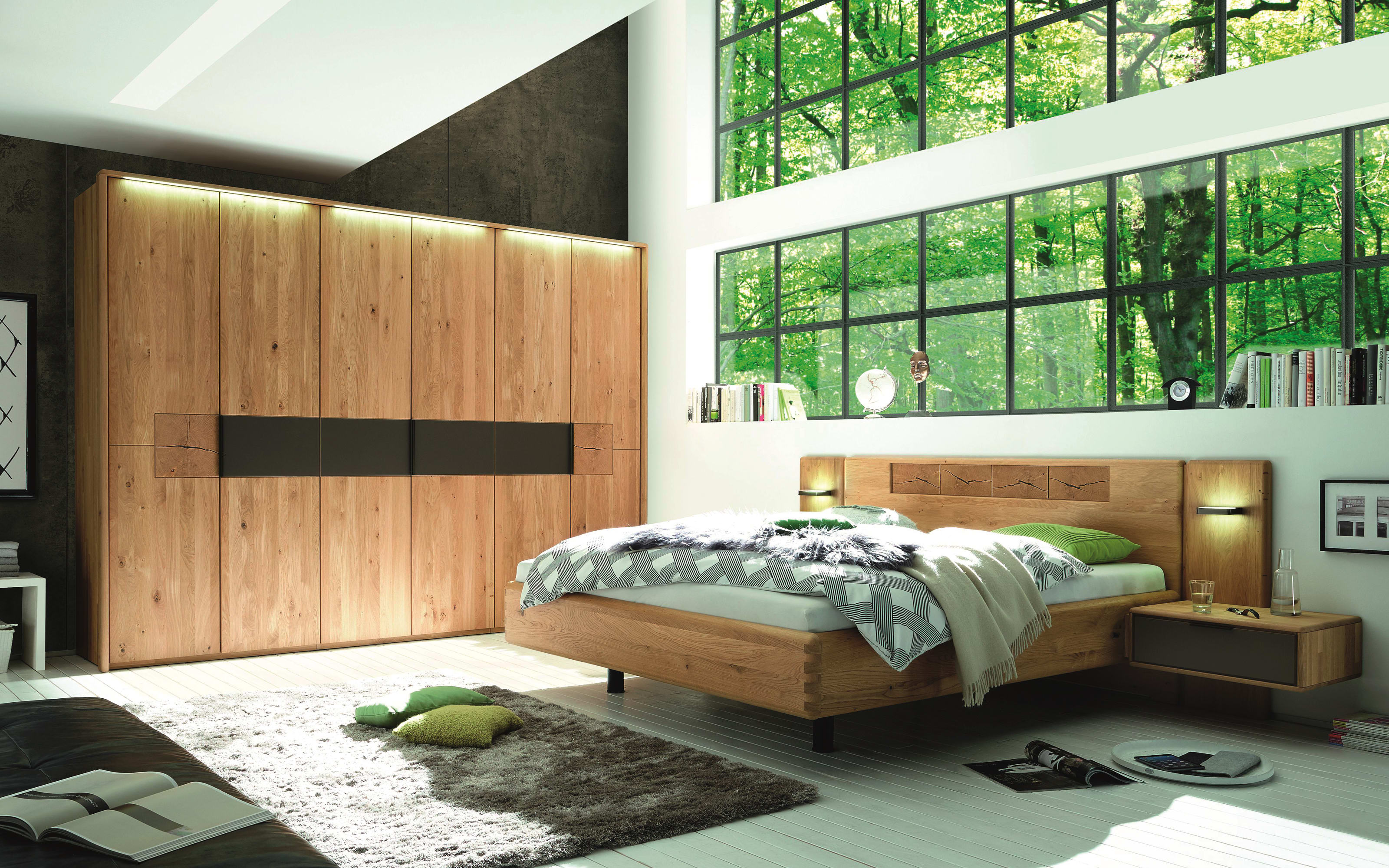 Drehtürenschrank WSM 1600, Wildeiche massiv/cubanit, 302 x 223 cm