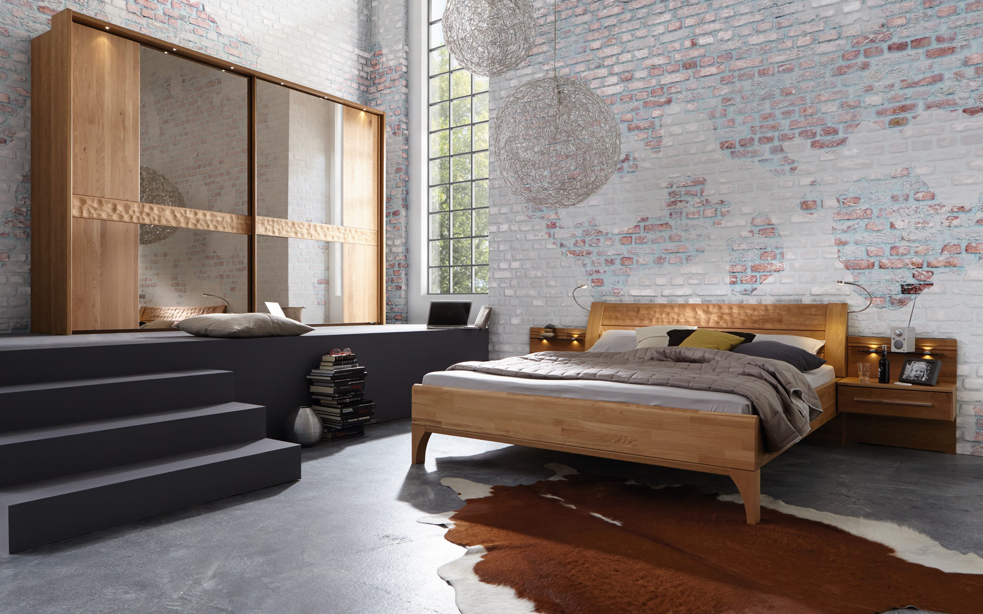 Bett Paolo, teilmassive Eiche/Treibholz-Nachbildung, 180 x 200 cm