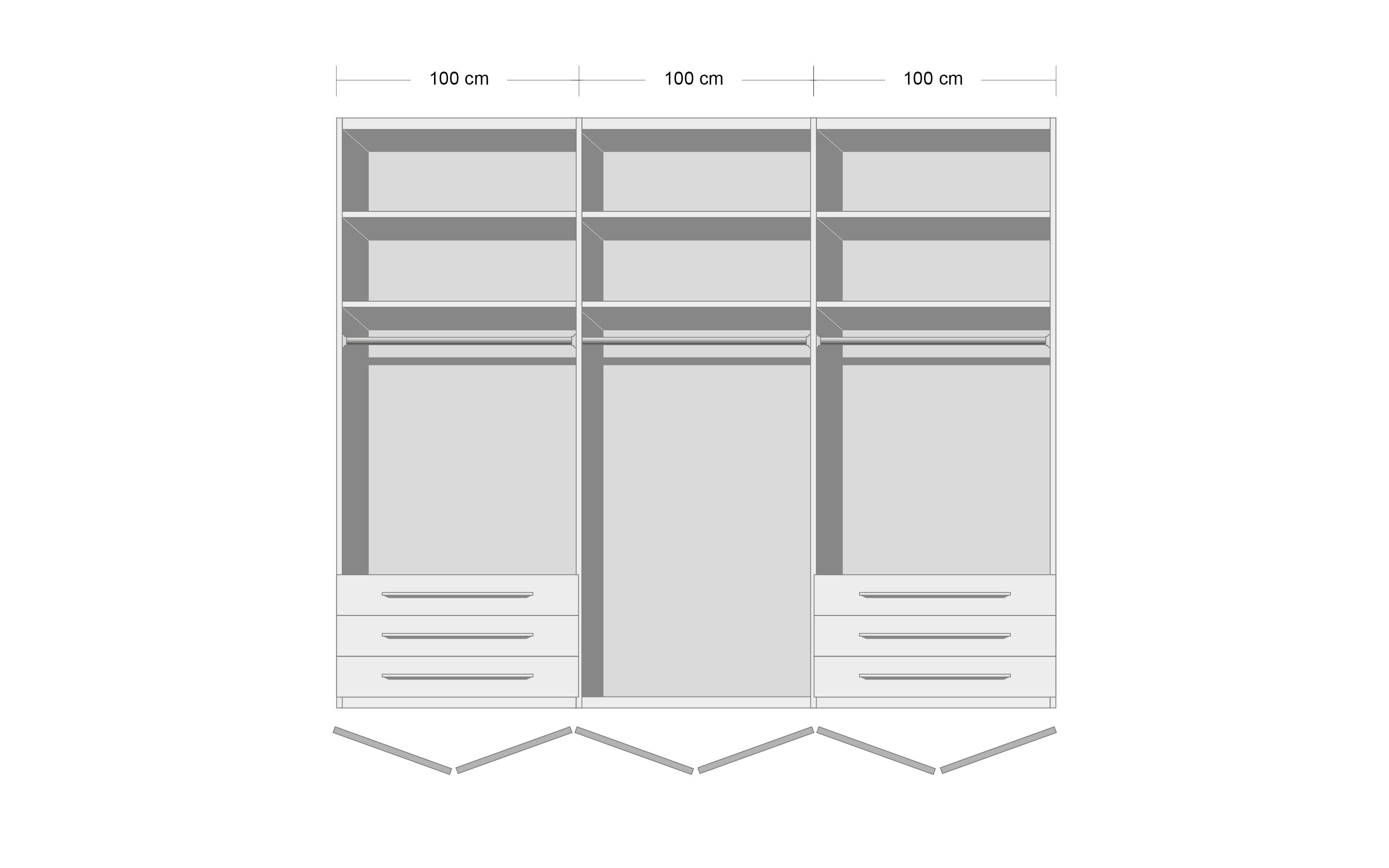 Schlafzimmer Serena Plus, Eiche teilmassiv, 180 x 200 cm, Schrank 300 x  216 cm