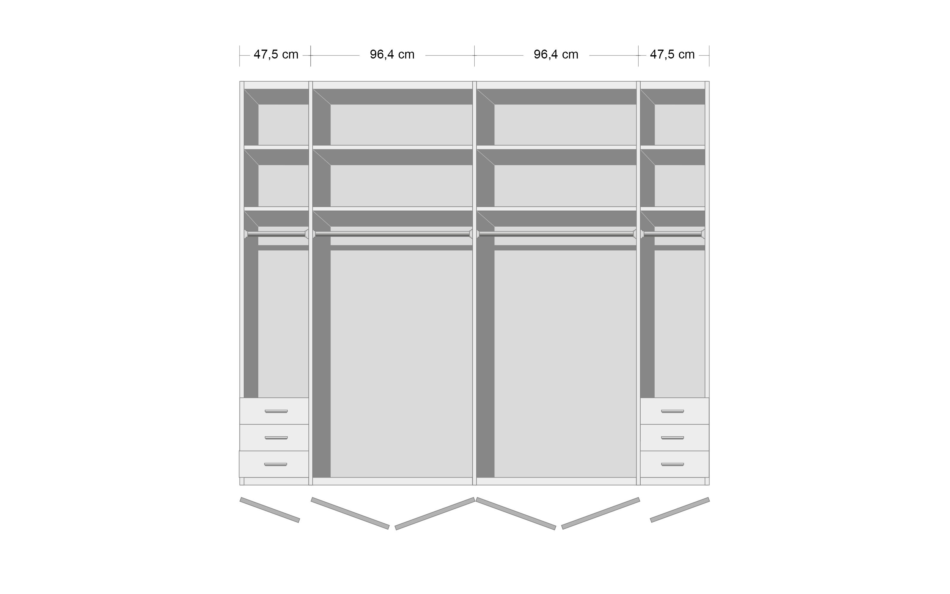 Drehtürenschrank Clivo, Glas weiß/Eiche Bianco Nachbildung, 300 x 220 cm