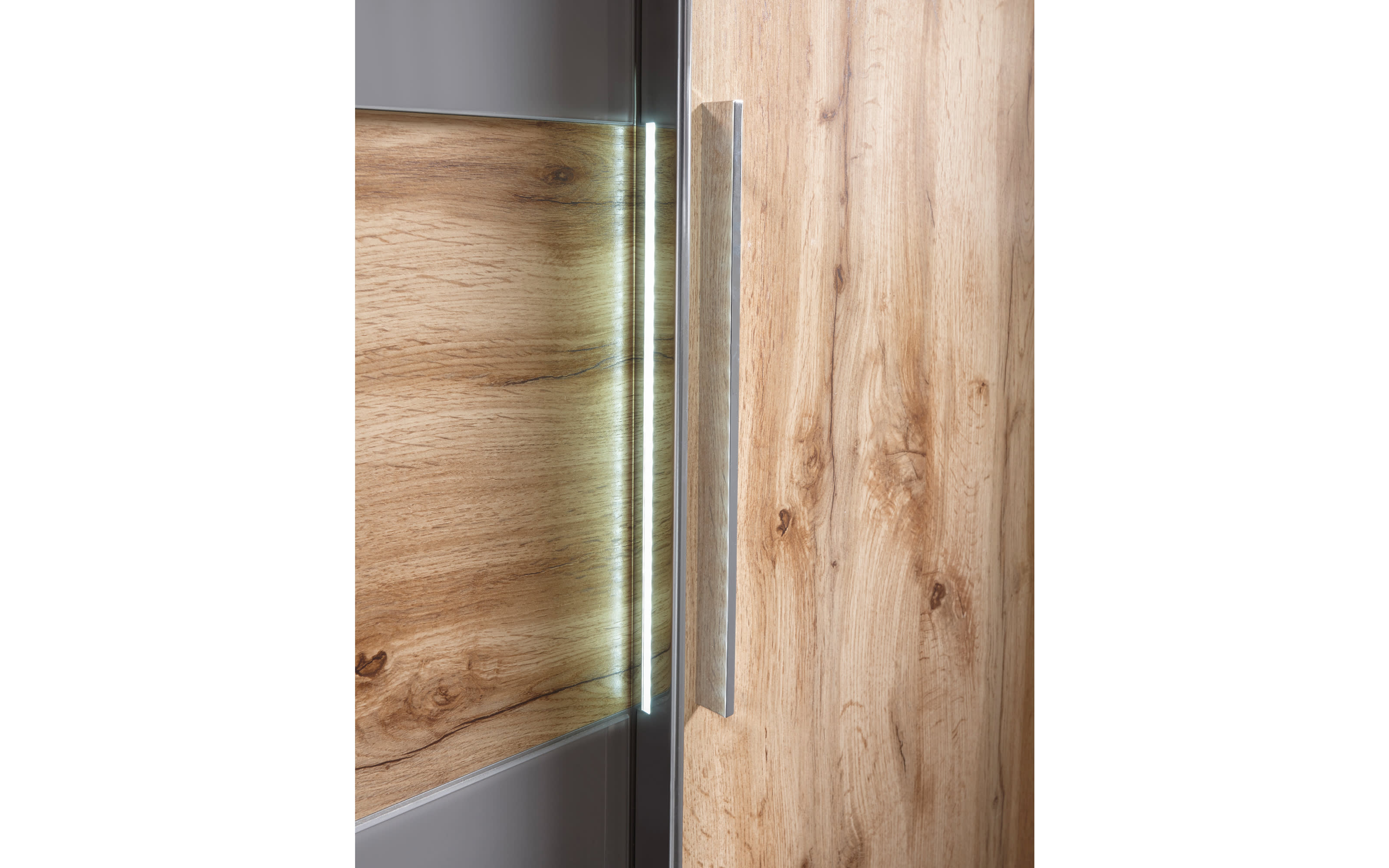 Kleiderschrank Milano in Wildeiche Nachbildung/basaltgrau, inklusive Beleuchtung, Breite ca. 312 cm