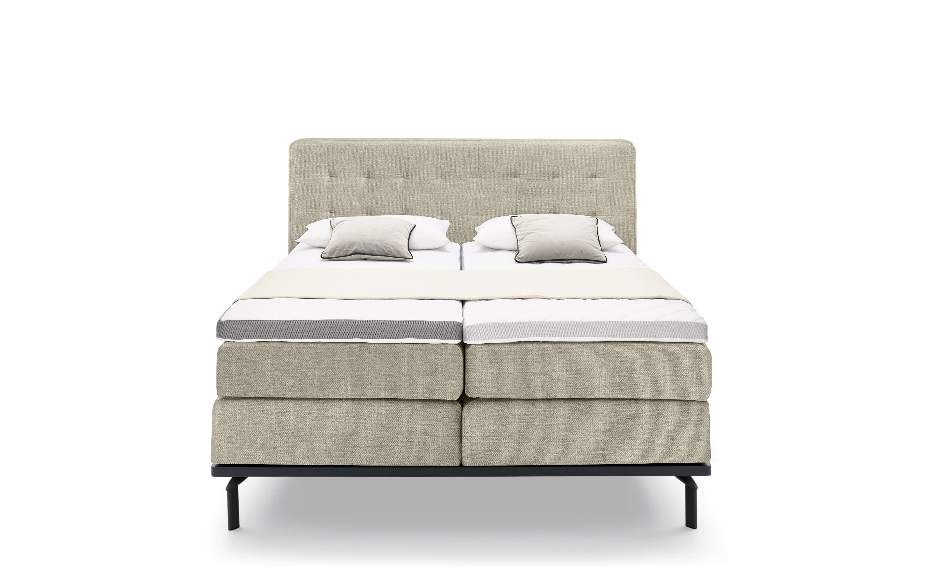 Boxspringbett Denia, beige, 180 x 200 cm, Härtegrad 2 und 3