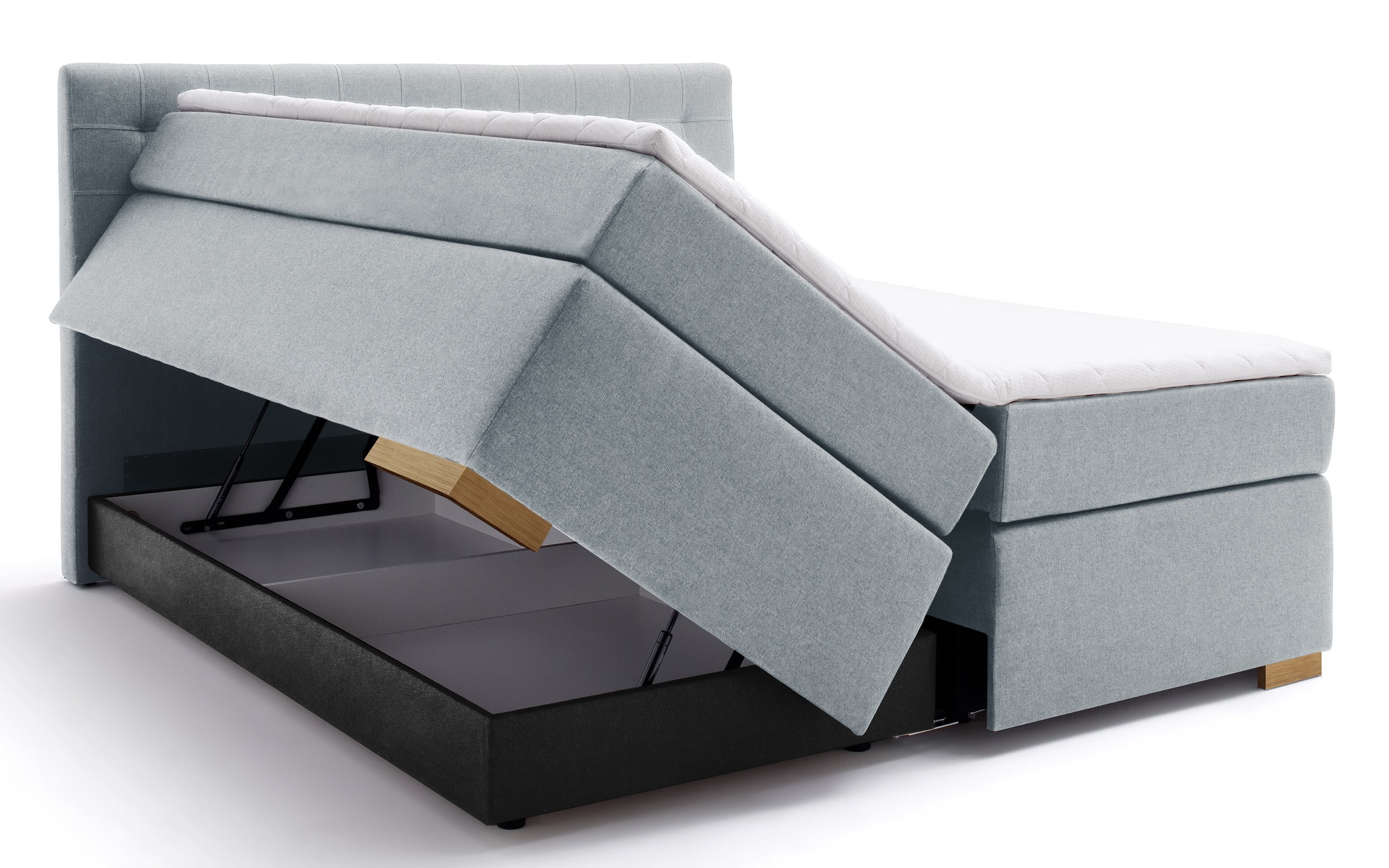 Boxspringbett Lenno in eisblau mit verdecktem Bettkasten