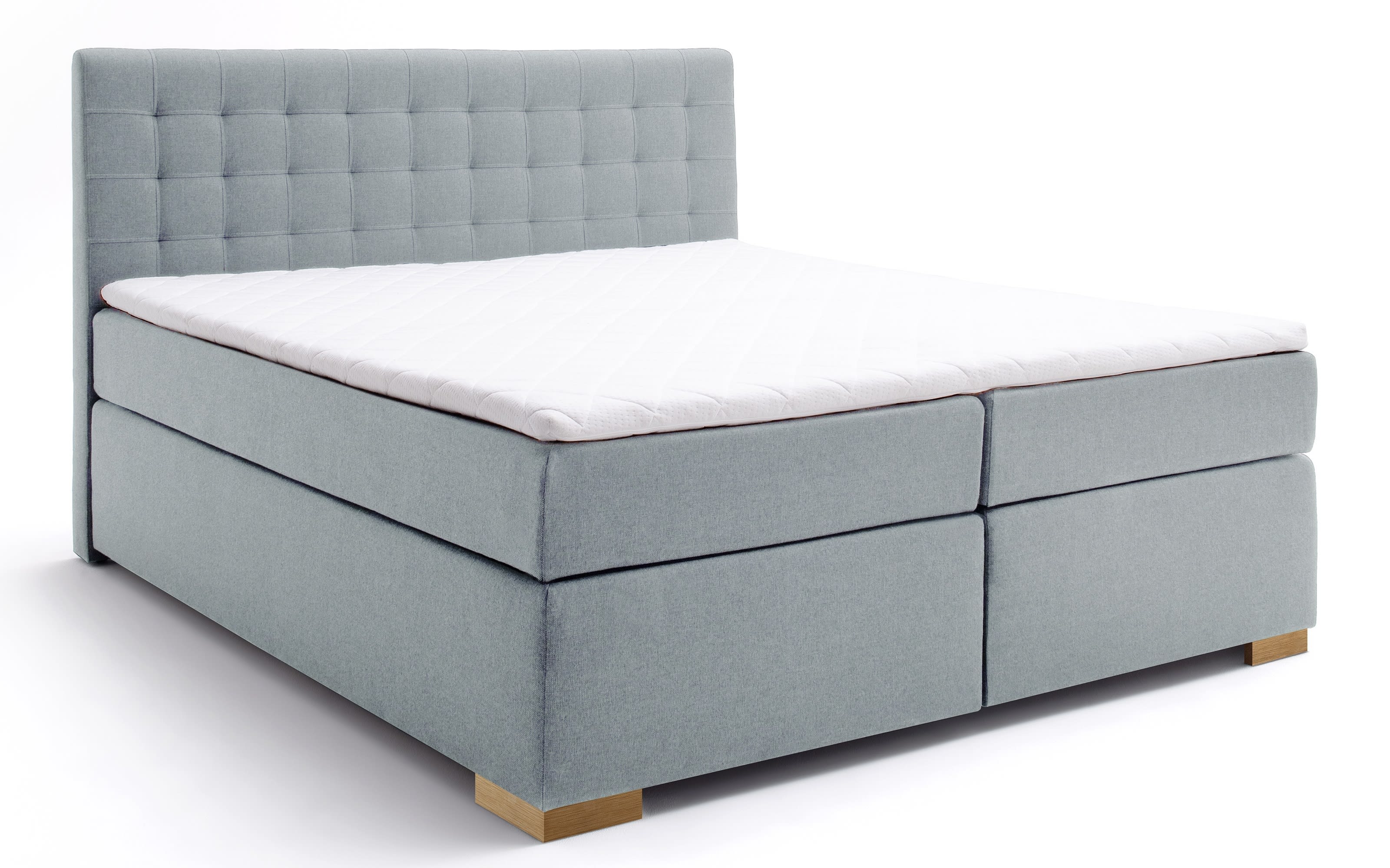Boxspringbett Lenno in eisblau mit verdecktem Bettkasten