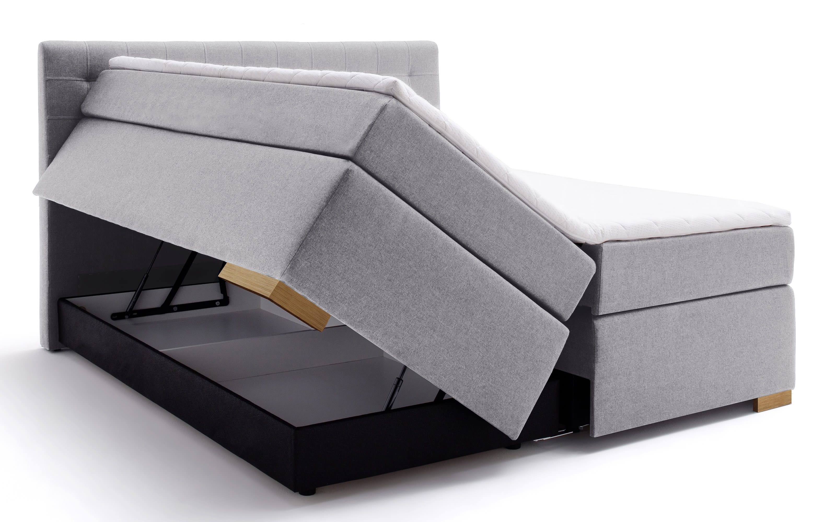 Boxspringbett Lenno in grau mit verdecktem Bettkasten