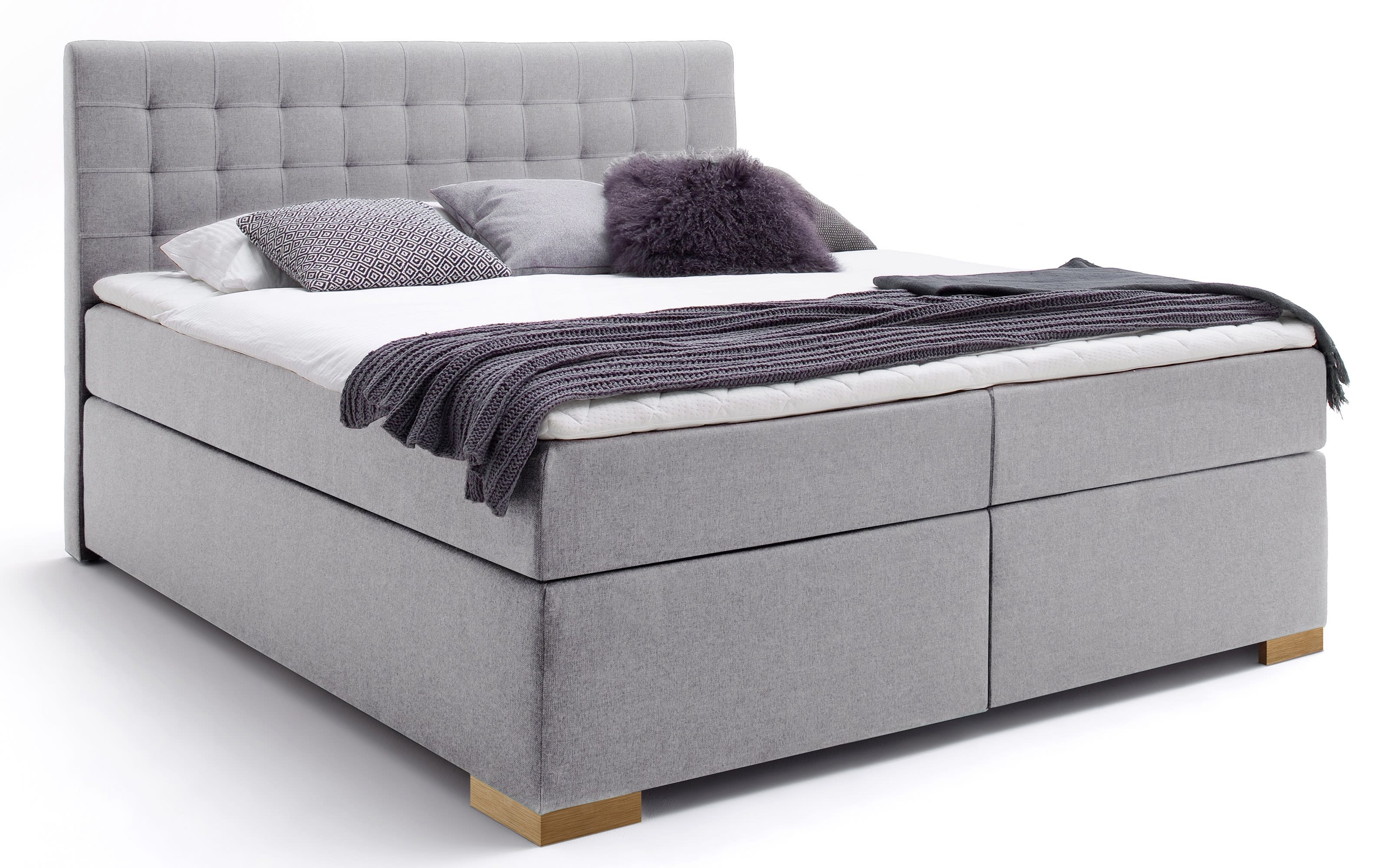 Boxspringbett Lenno in grau mit verdecktem Bettkasten